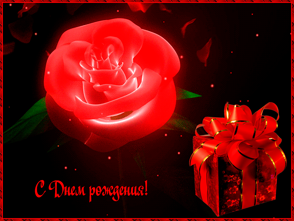 Красивая роза на гифке с Днём рождения №2485. Открытки. Поздравительные открытки на День рождения.
