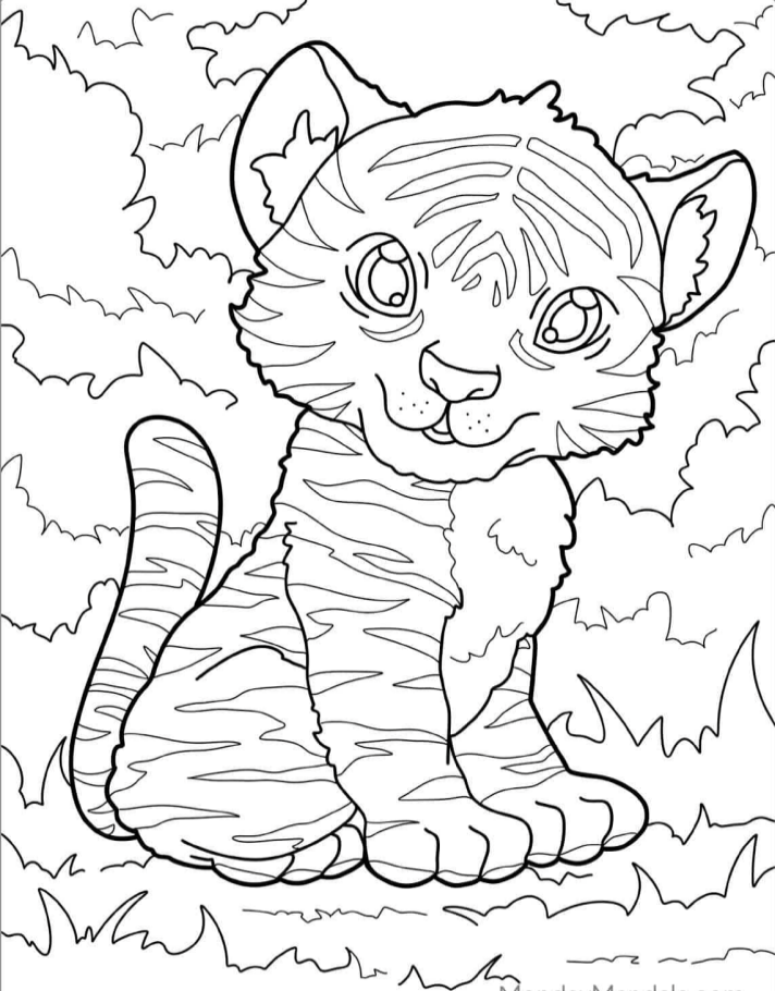 Милый тигрёнок для детей №19559. Раскраски животные (весь животный мир). Тигры.