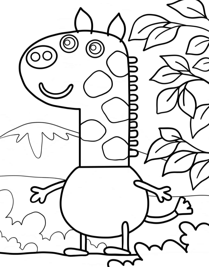 Забавный жираф Джеральд из Peppa Pig №19799. Раскраски животные (весь животный мир). Жирафы.