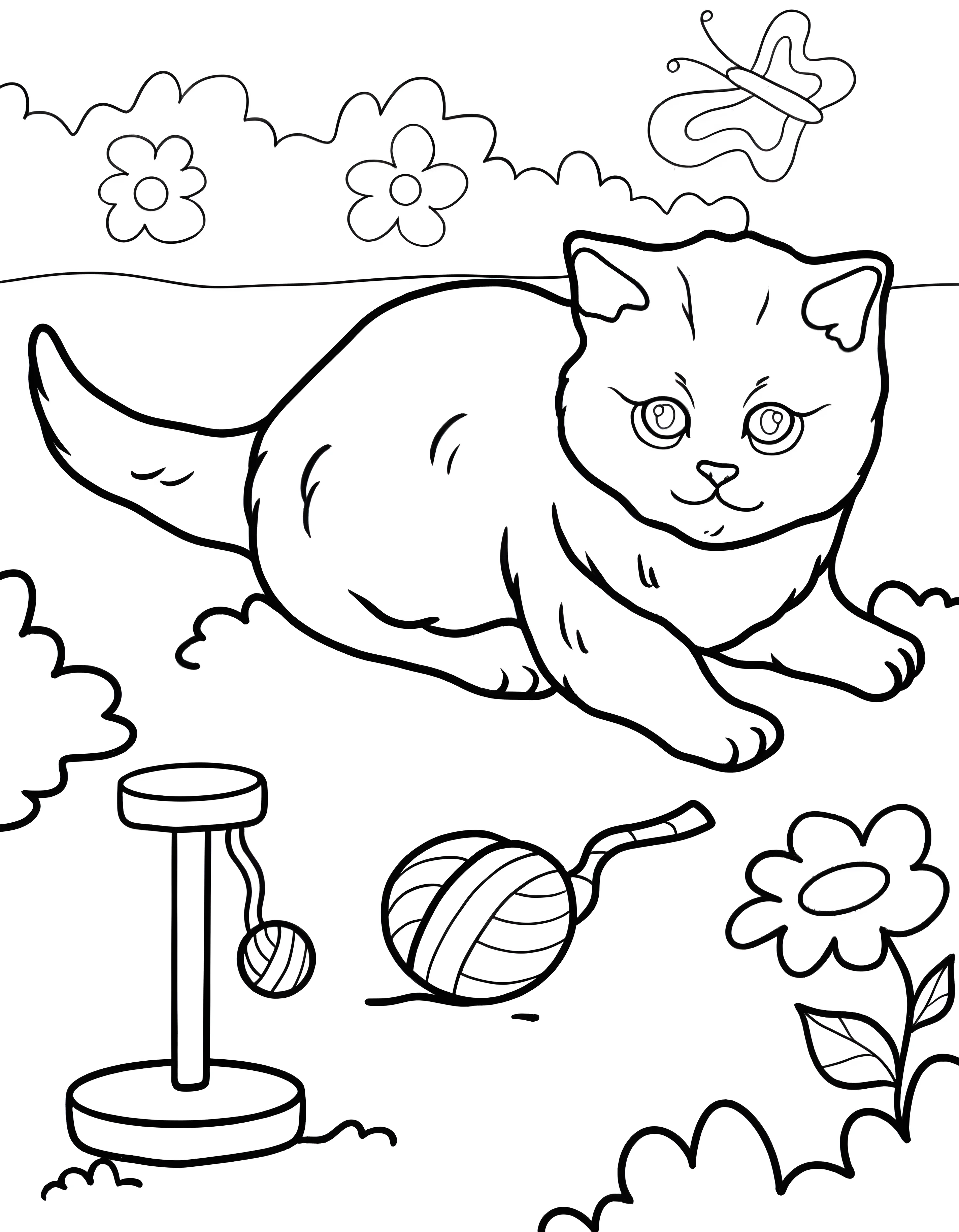 Забавный котенок играет с клубком №18771. Раскраски животные (весь животный мир). Котята.