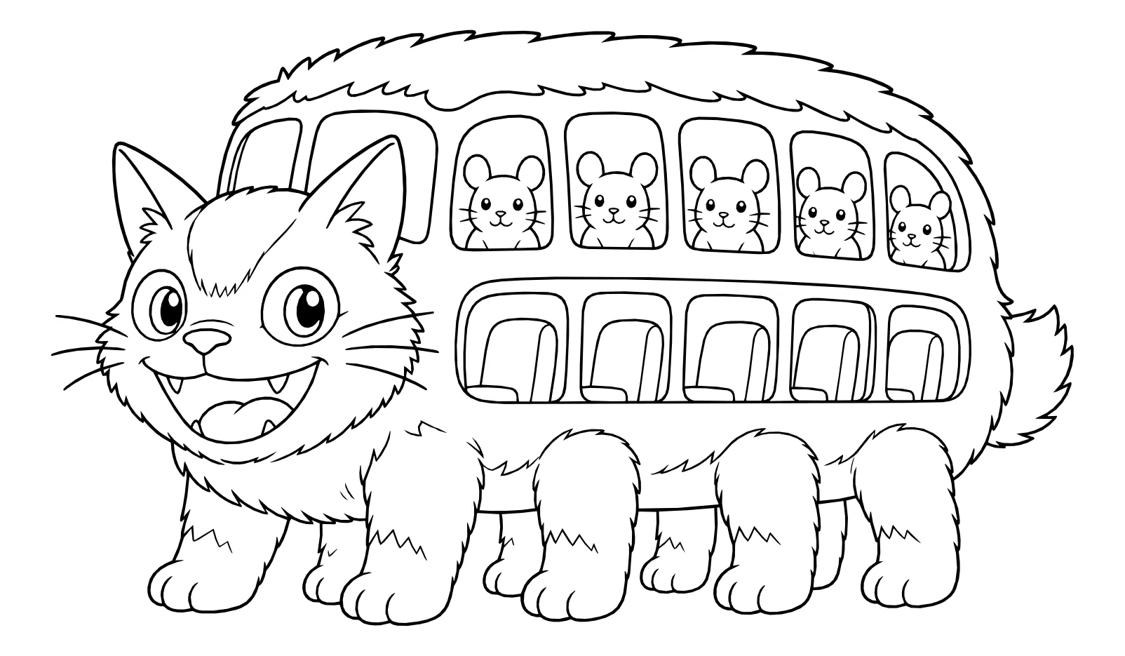 Котобус везет мышей №4637. Раскраски из аниме. Котобус.