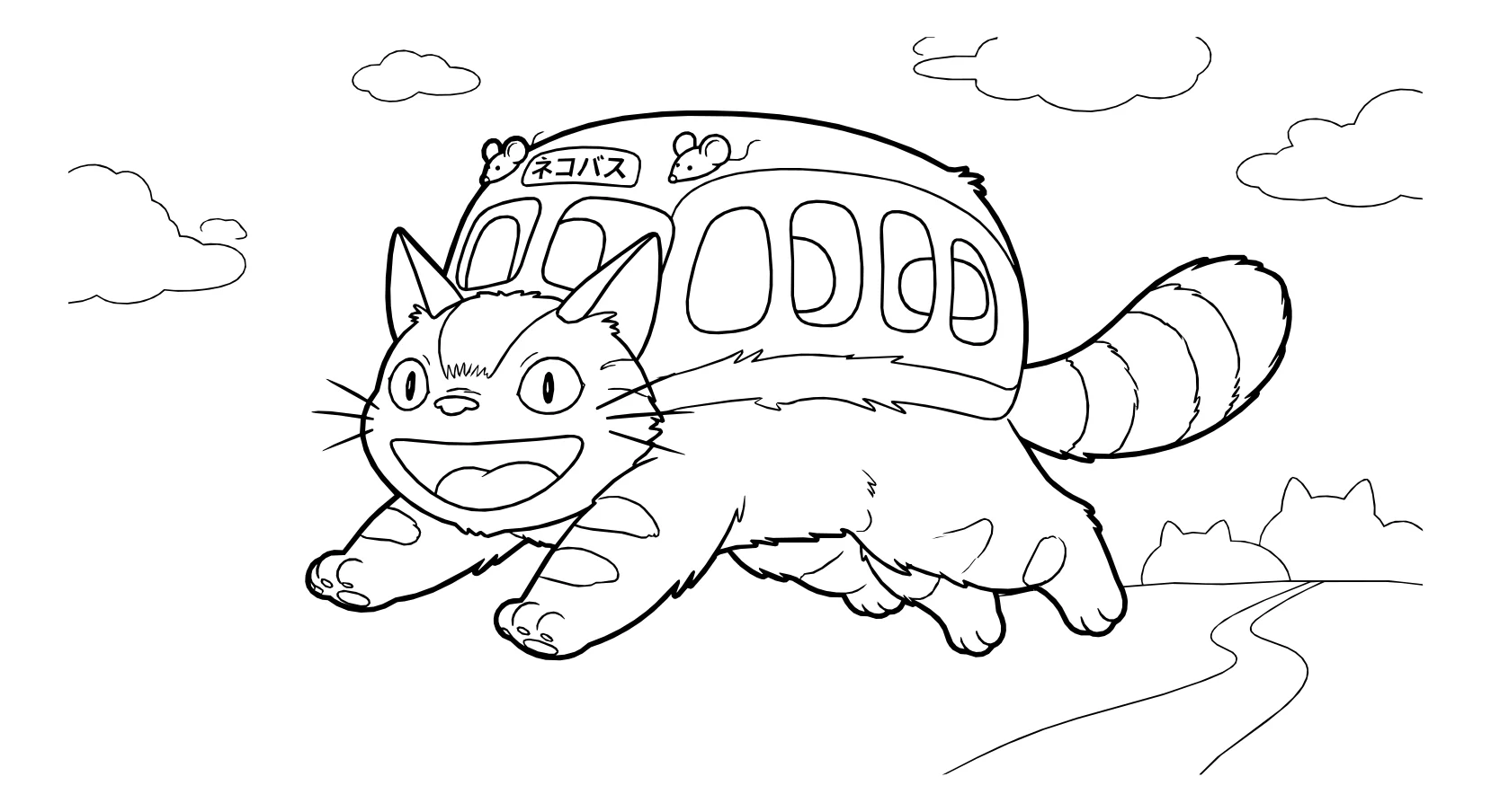 Котобус в прыжке №4633. Раскраски из аниме. Котобус.