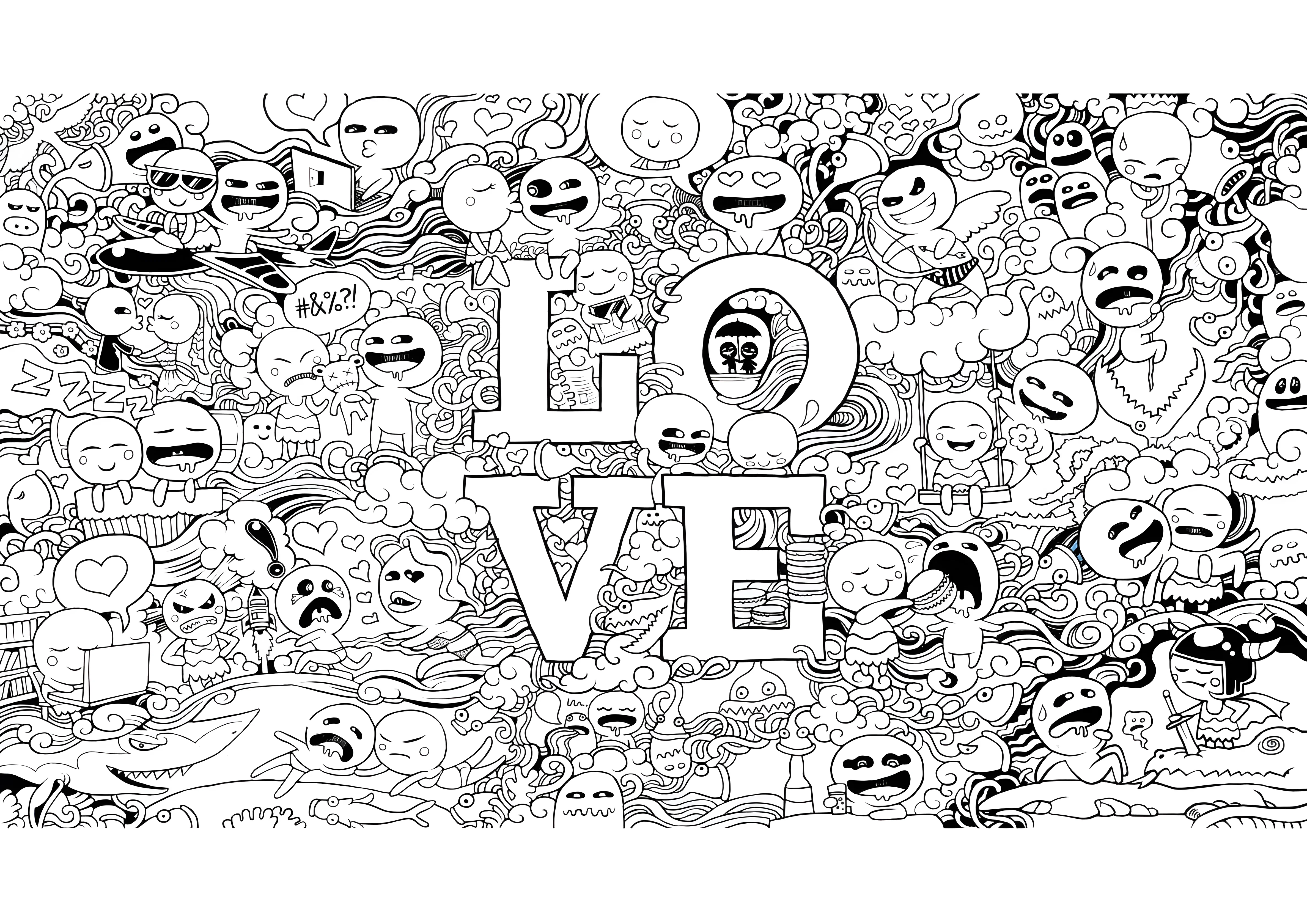 Эмоции в антистресс раскраске, распечатать №9258. Популярные раскраски. Антистресс.
