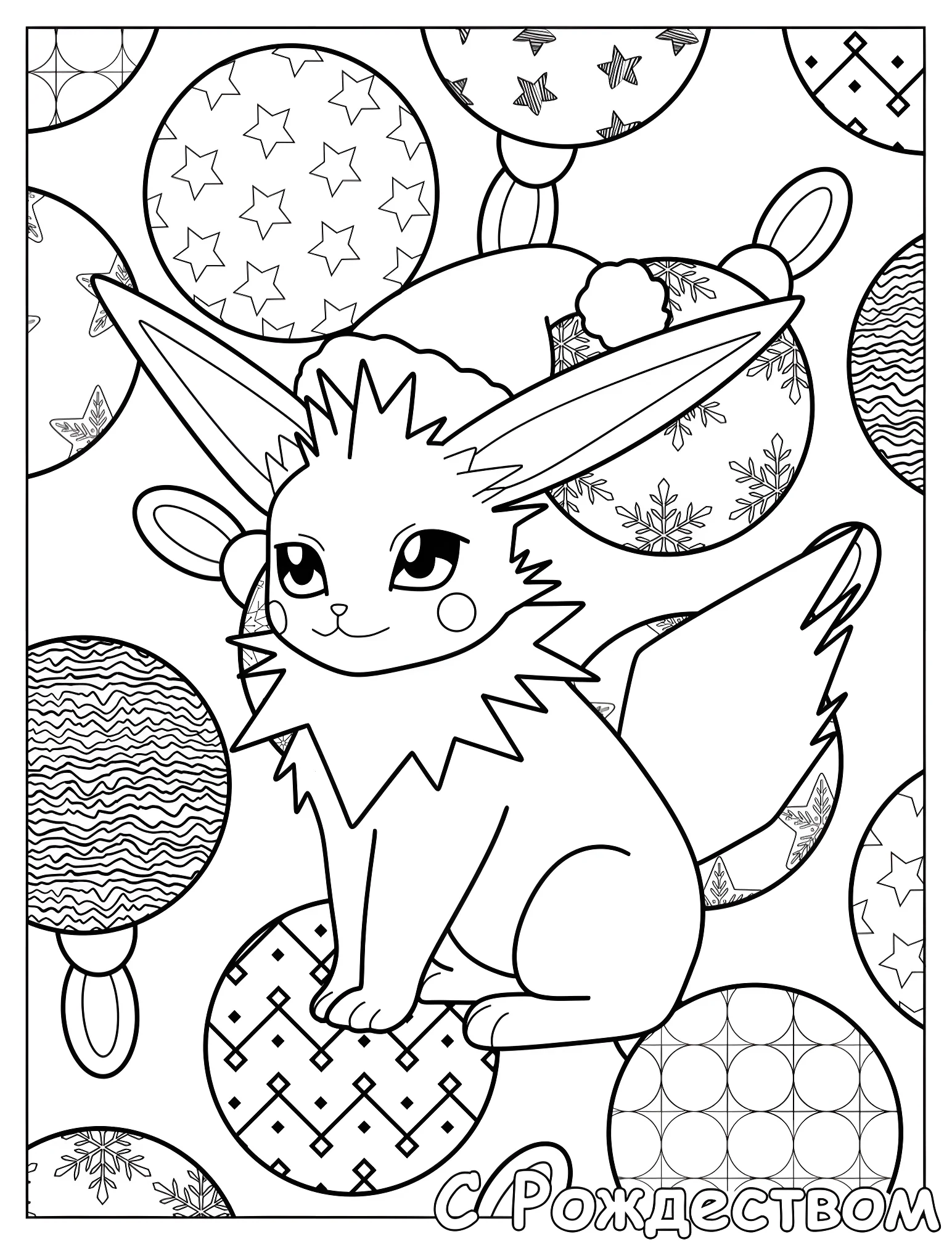 Милый Eevee в шапке Санты №18180. Рождество. Покемоны на Рождество.