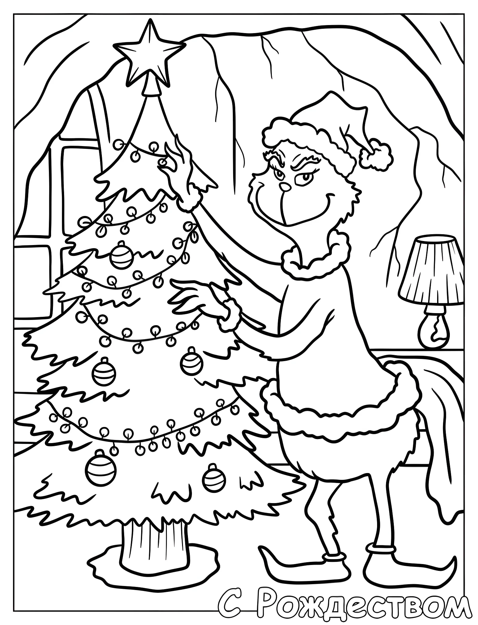 Гринч украшает новогоднюю ёлку №18627. Рождество. Гринч (The Grinch).
