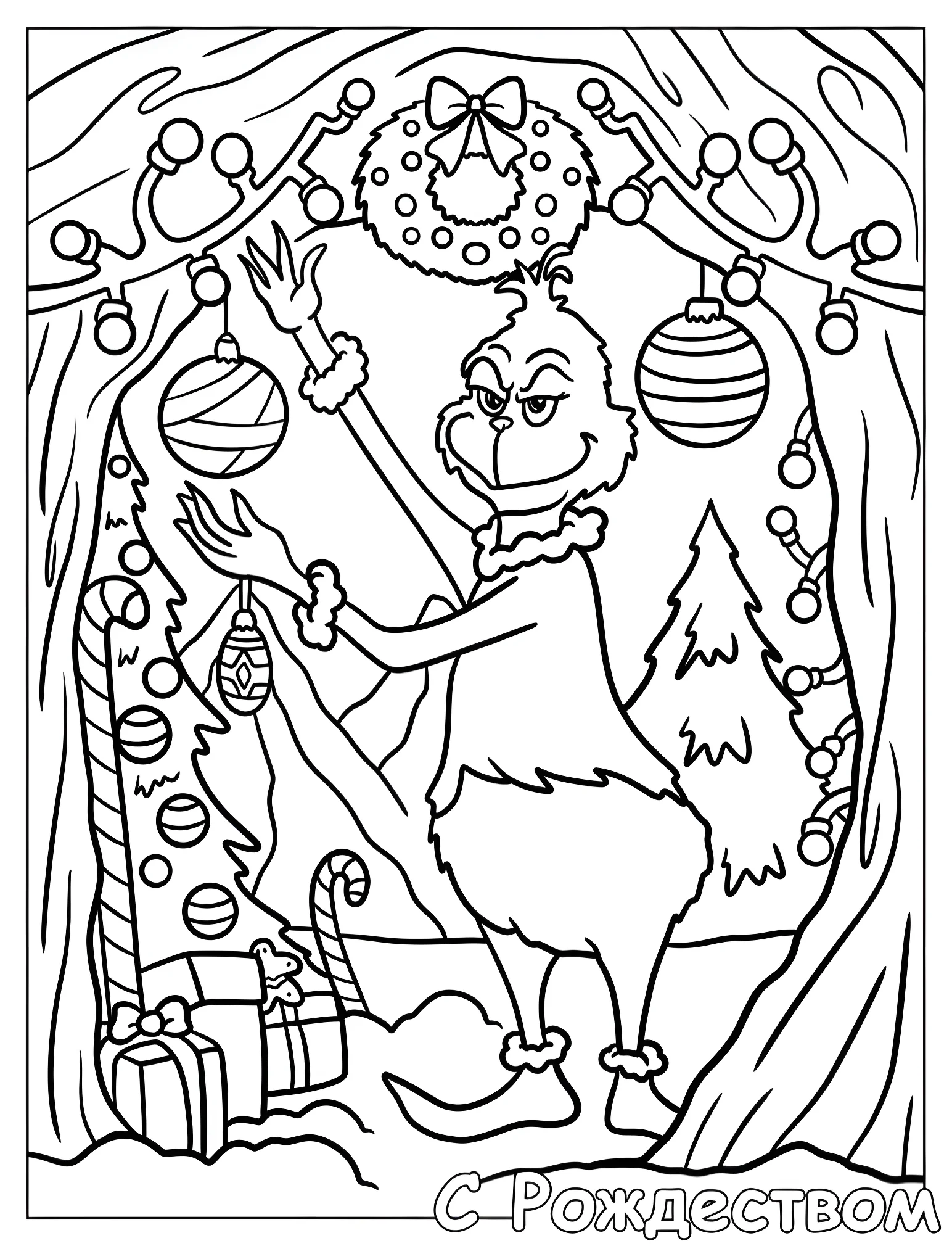 Забавный Гринч с новогодними украшениями №18630. Рождество. Гринч (The Grinch).