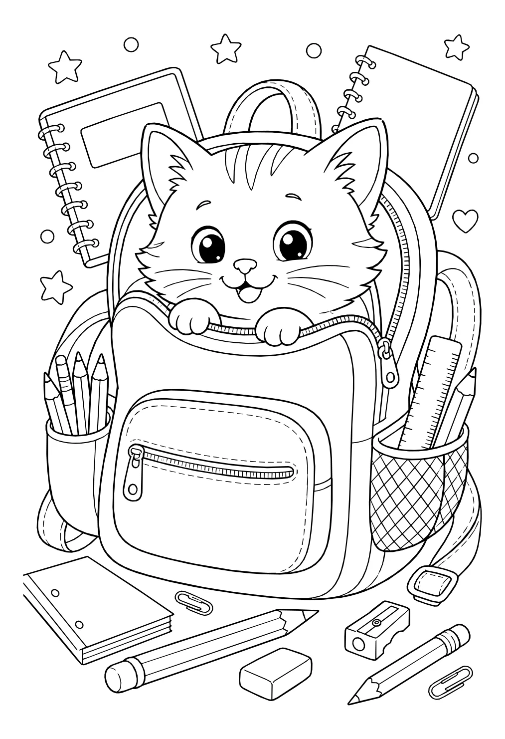 кот хочет в школу Бесплатная распечатка №5258. Обучающие и развивающие раскраски для детского сада, для начальных классов. 1 сентября.