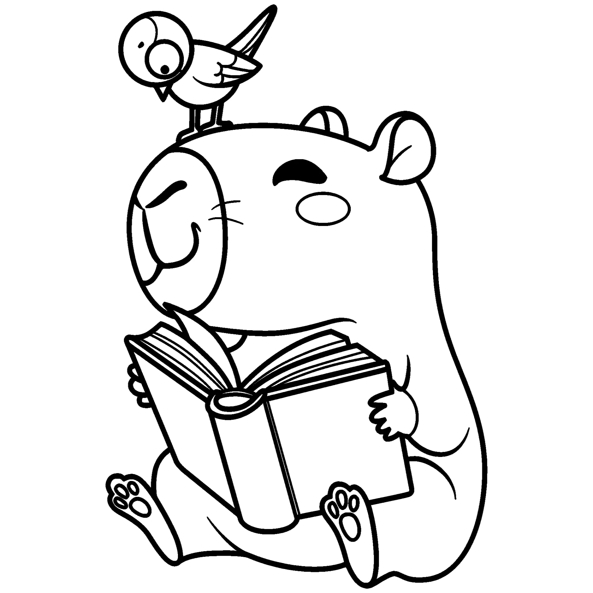 Капибара с книгой №4263. Обучающие и развивающие раскраски для детского сада, для начальных классов. Животные Кавайные раскраски.