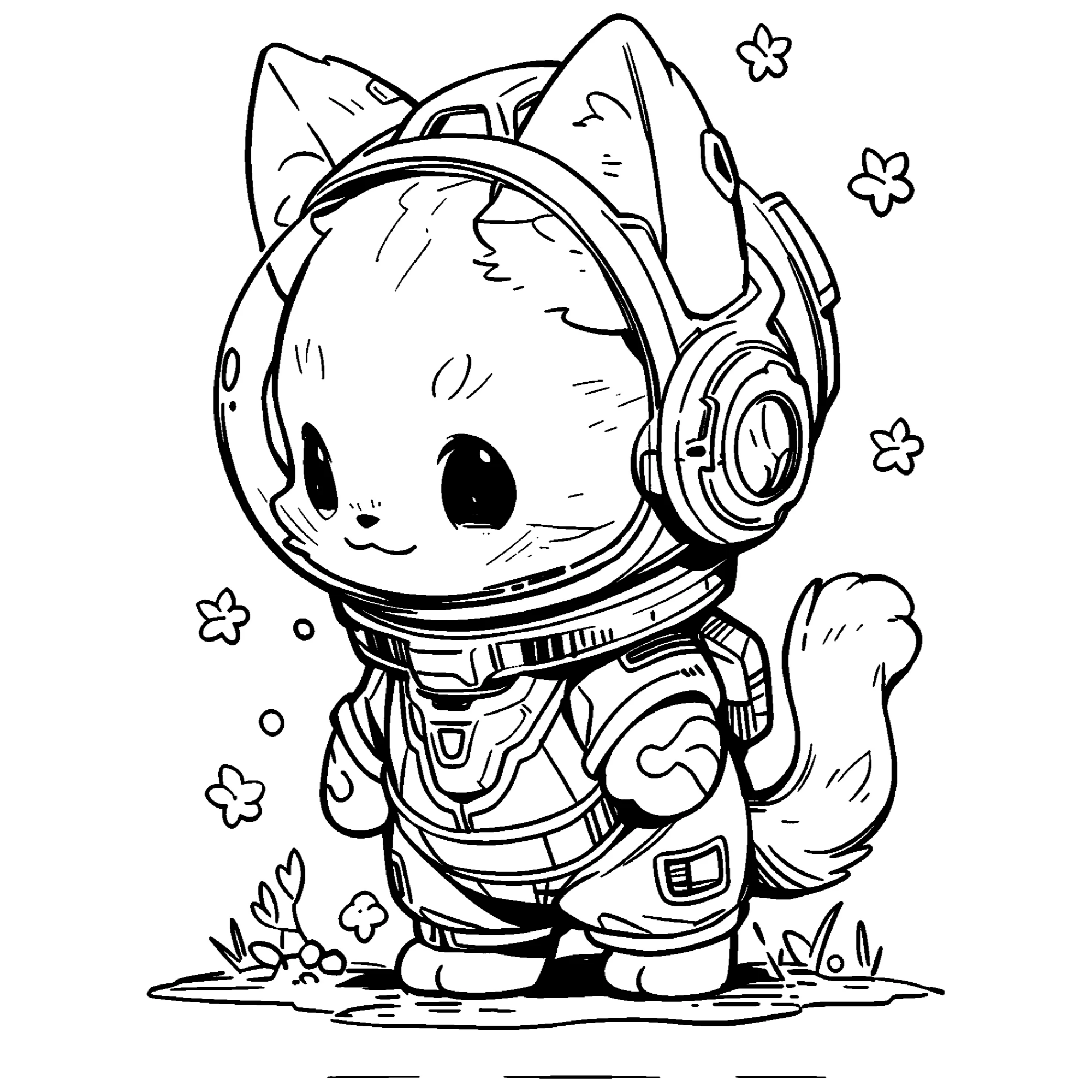 Котёнок космонавт №4275. Обучающие и развивающие раскраски для детского сада, для начальных классов. Животные Кавайные раскраски.