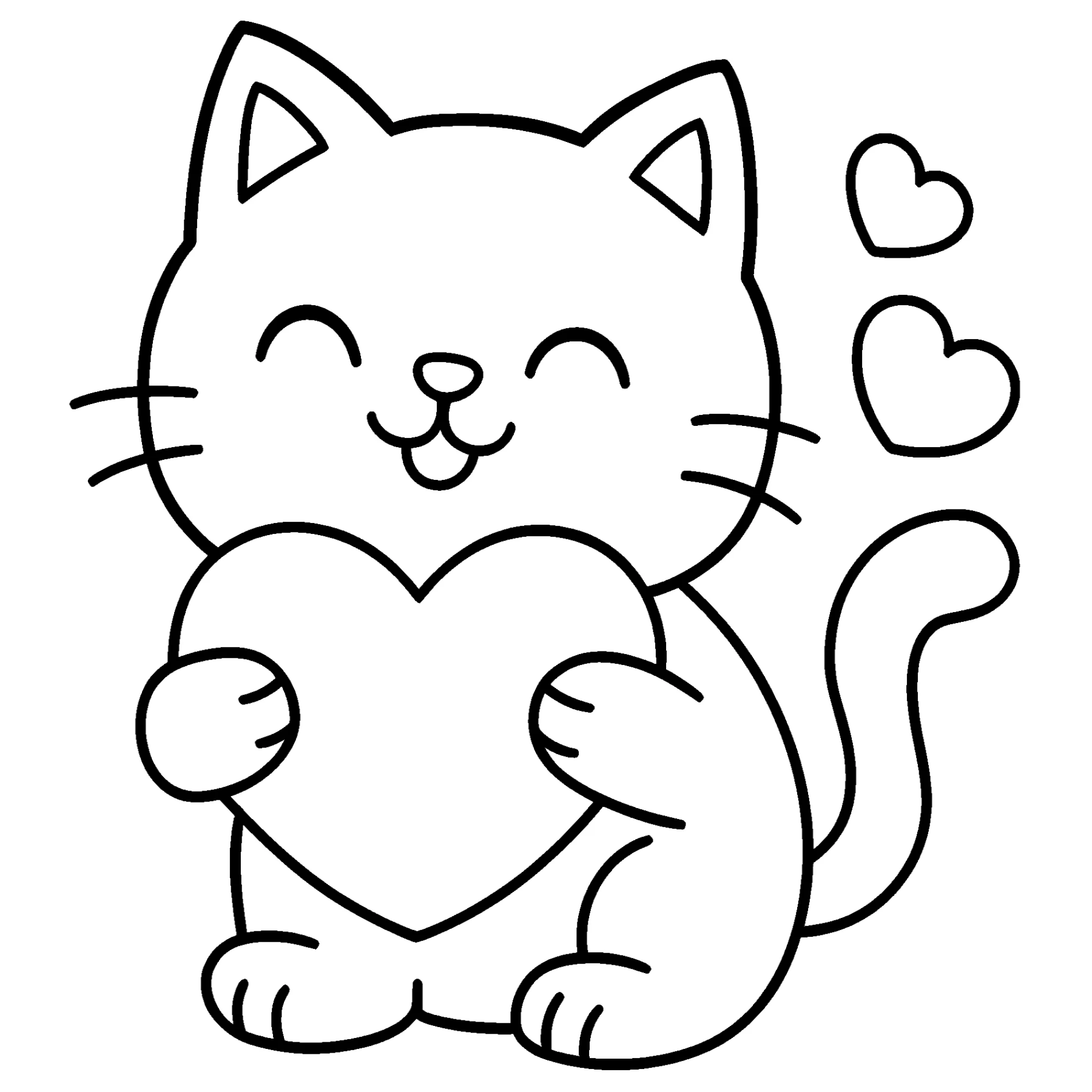 Котик обнимает сердечко №4236. Обучающие и развивающие раскраски для детского сада, для начальных классов. Животные Кавайные раскраски.