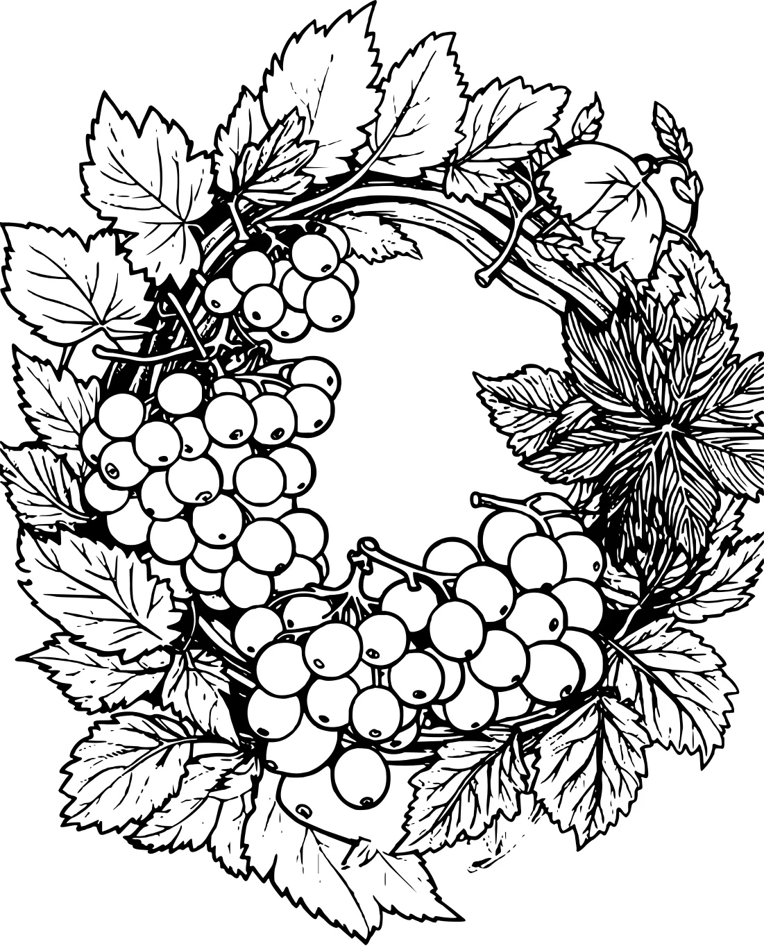 Осенний венок урожая для раскрашивания №5470. Обучающие и развивающие раскраски для детского сада, для начальных классов. Урожай.