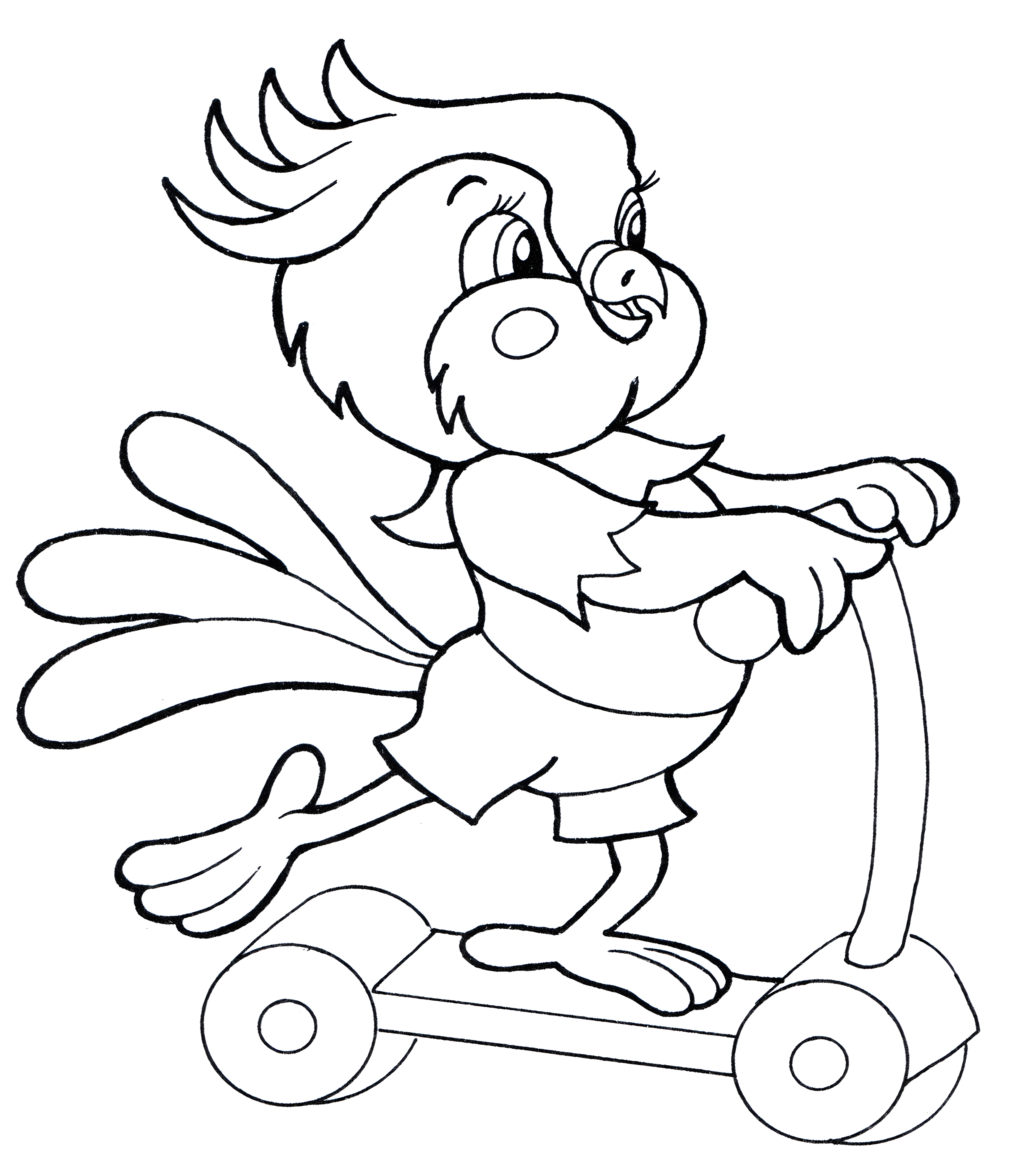 Попугай на самокате №3305. Обучающие и развивающие раскраски для детского сада, для начальных классов. Животные.