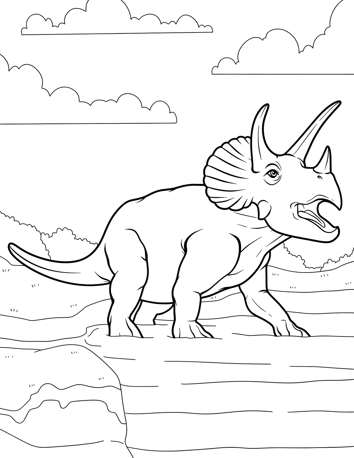 Травоядный трицератопс идет в воду №21602. Динозавры. Трицератопс (Triceratops).
