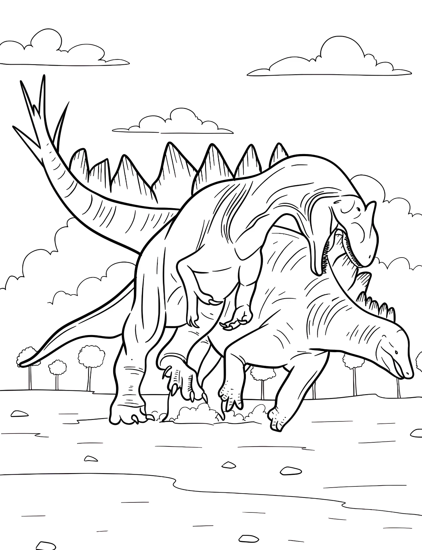 Битва аллозавра и стегозавра №21282. Динозавры. Аллозавр (Allosaurus).