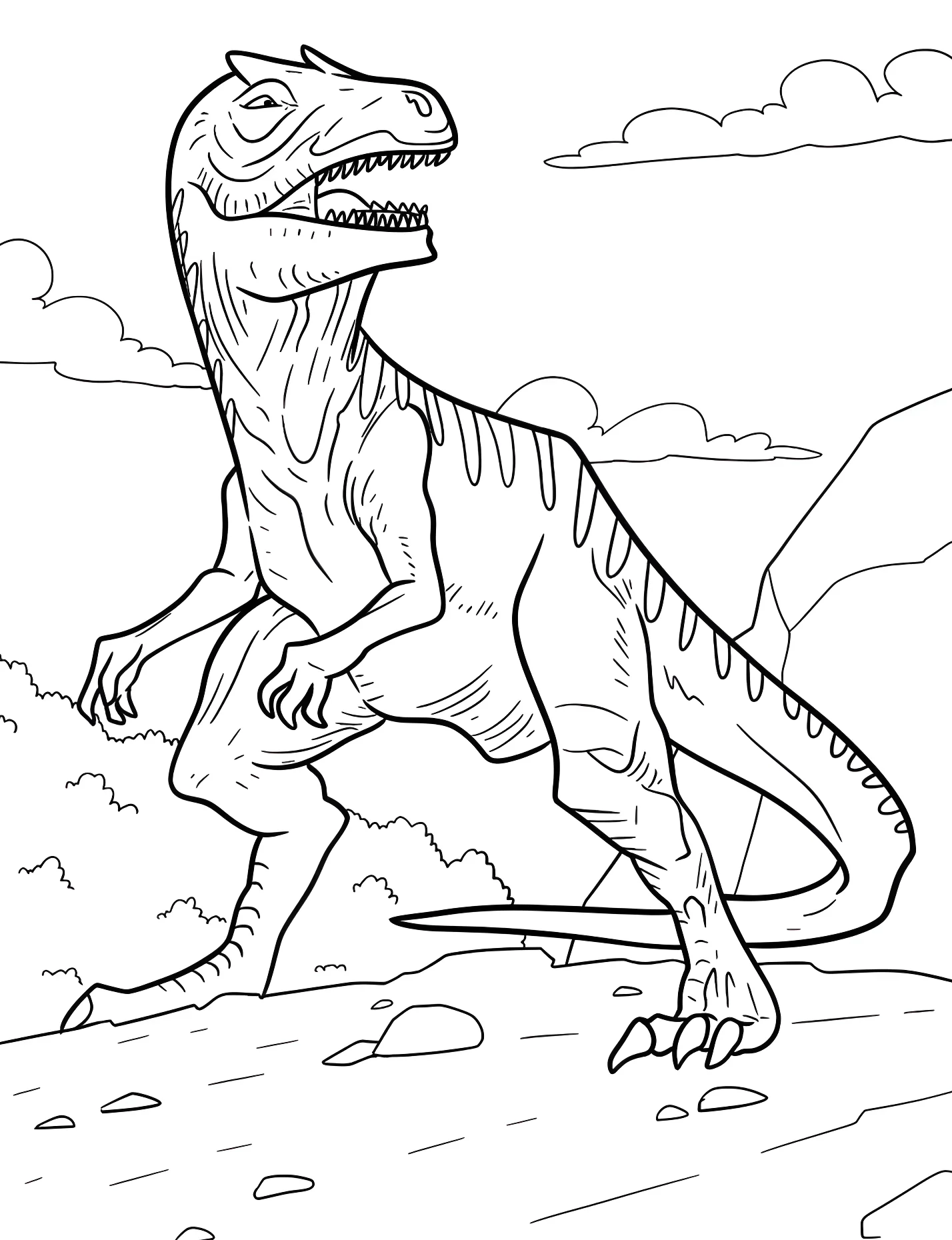 Аллилозавр стоит на камнях №21286. Динозавры. Аллозавр (Allosaurus).