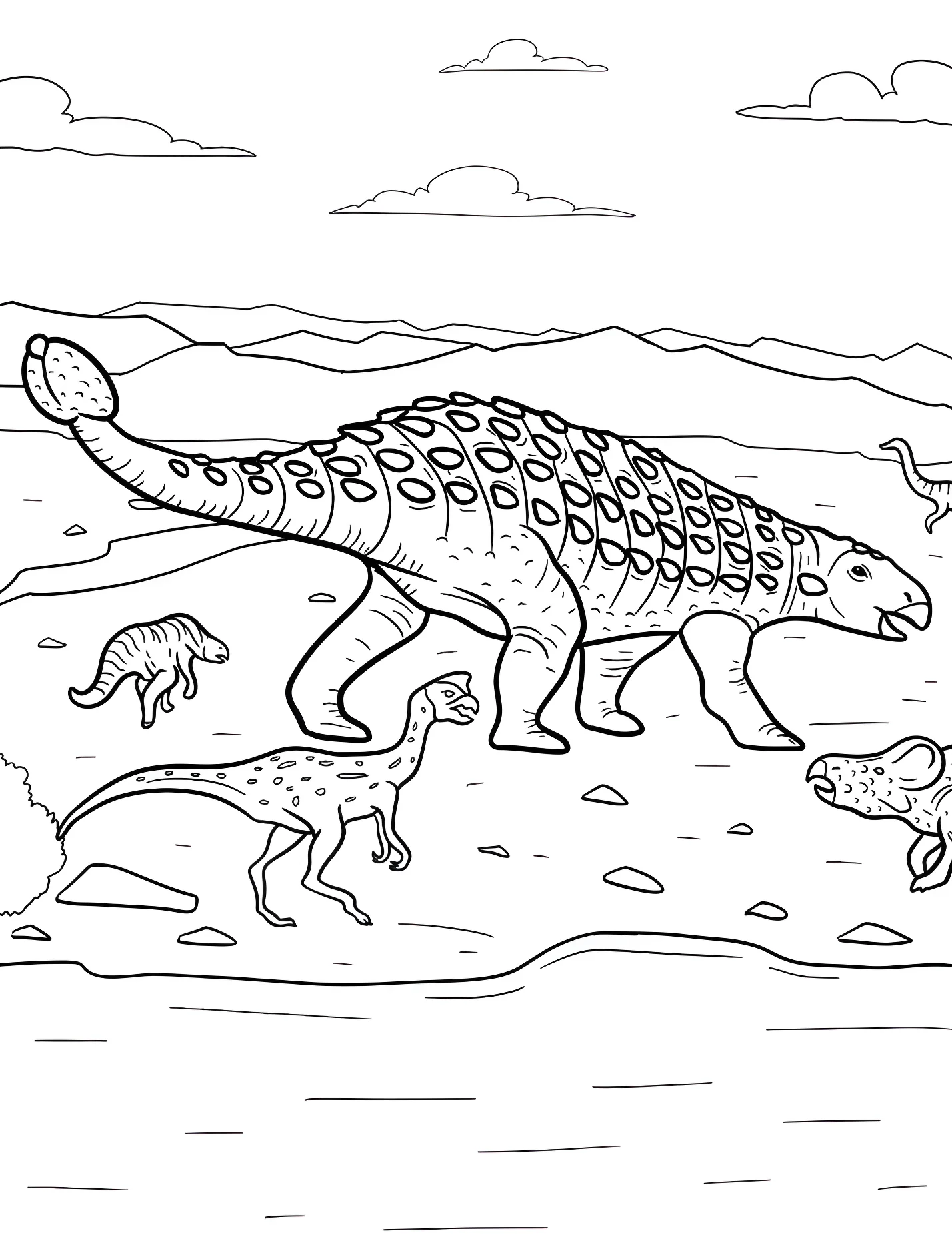 Анкилозавр среди динозавров №21303. Динозавры. Анкилозавр (Ankylosaurus).