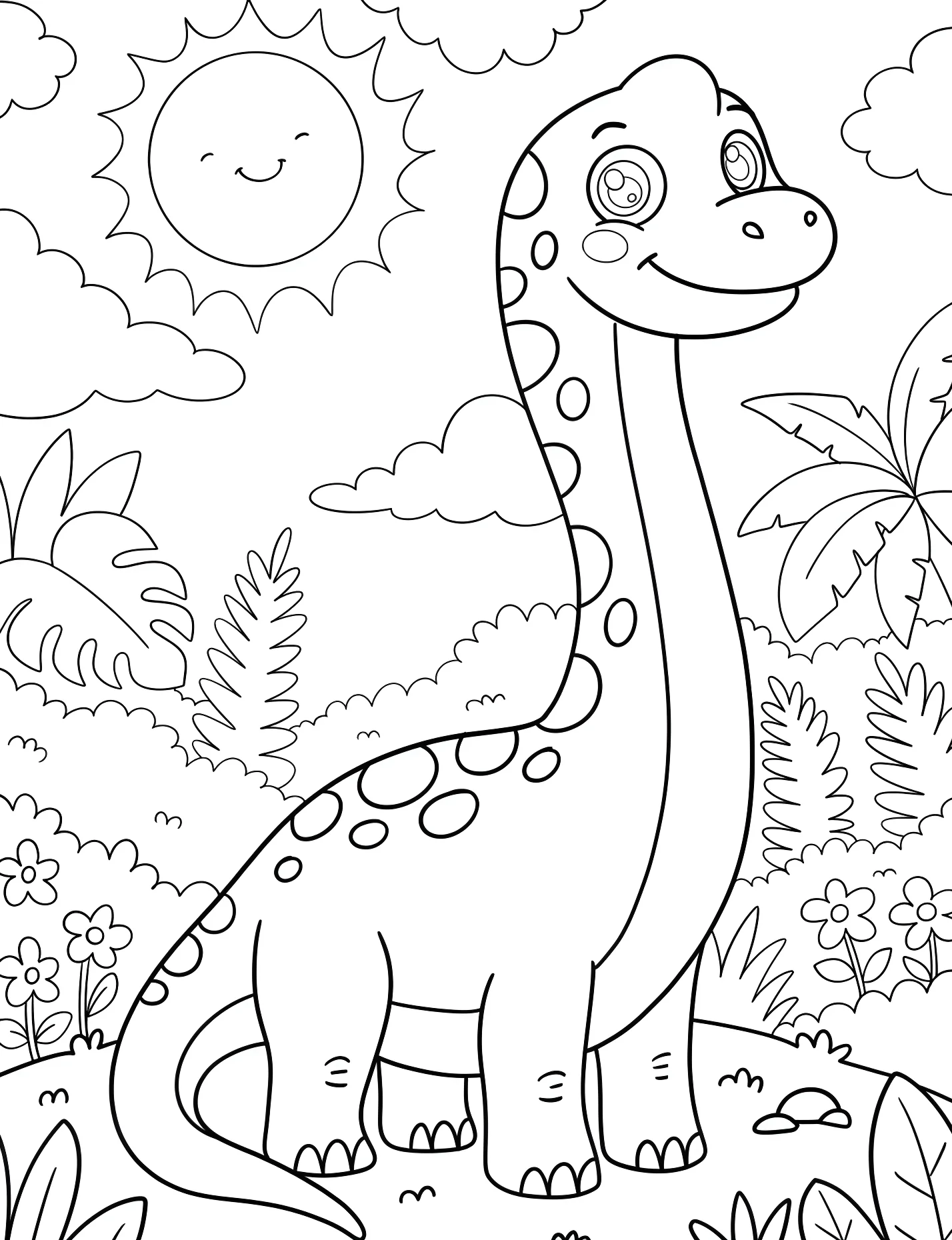 Милый брахиозавр в солнечной чаще №21331. Динозавры. Брахиозавр (Brachiosaurus).