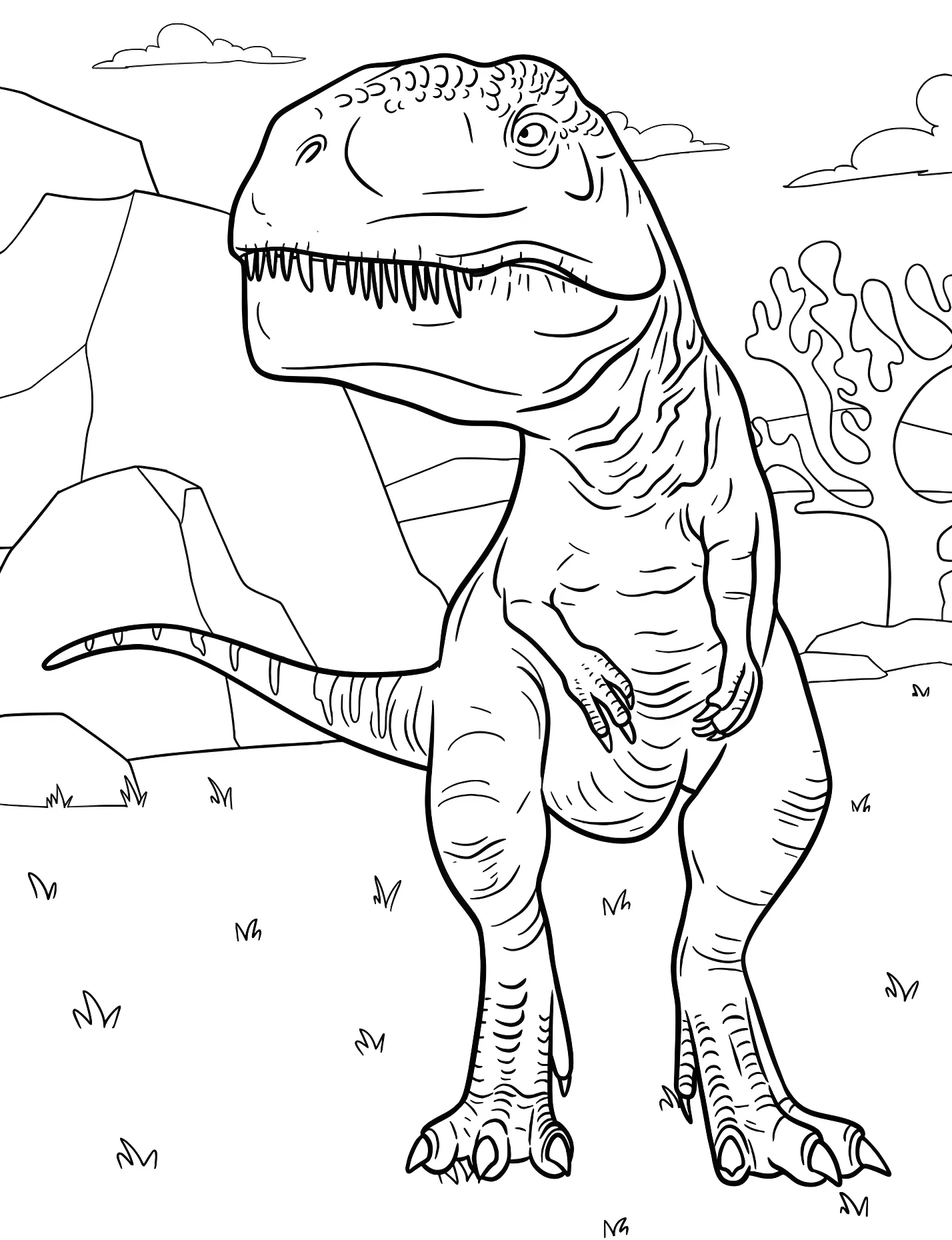 Милый гигантозавр рядом с камнями №21396. Динозавры. Гигантозавр (Giganotosaurus).