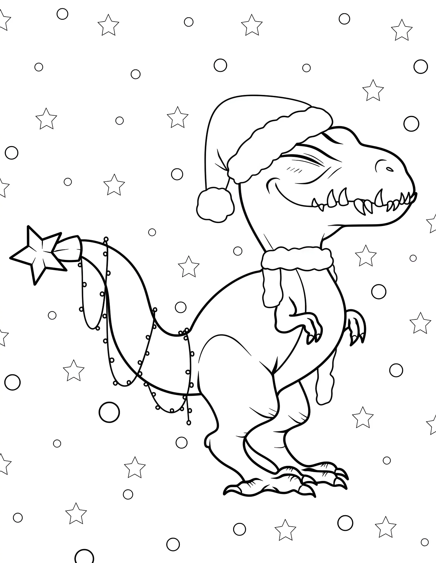 Веселый динозавр в шапке Санты №21576. Динозавры. Тираннозавр (Tyrannosaurus rex).