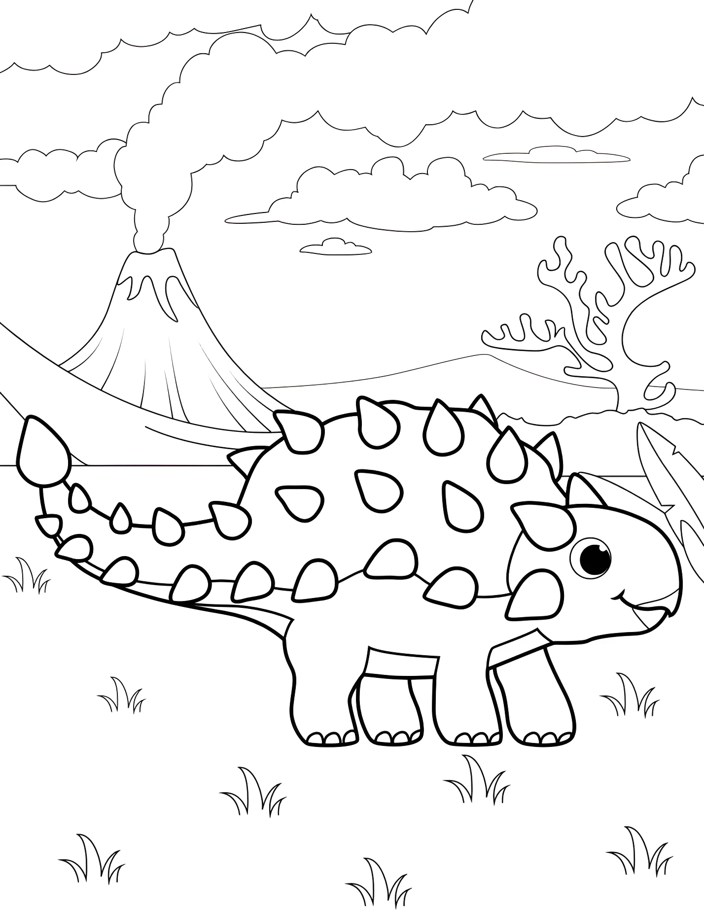 Милый детеныш анкилозавр и вулкан №21308. Динозавры. Анкилозавр (Ankylosaurus).