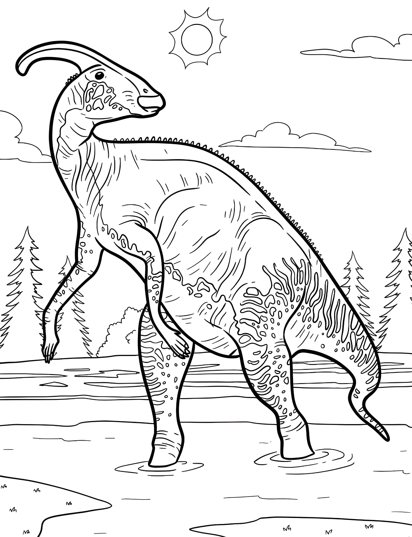 Паразауролоф в воде №21478. Динозавры. Паразавролоф (Parasaurolophus).