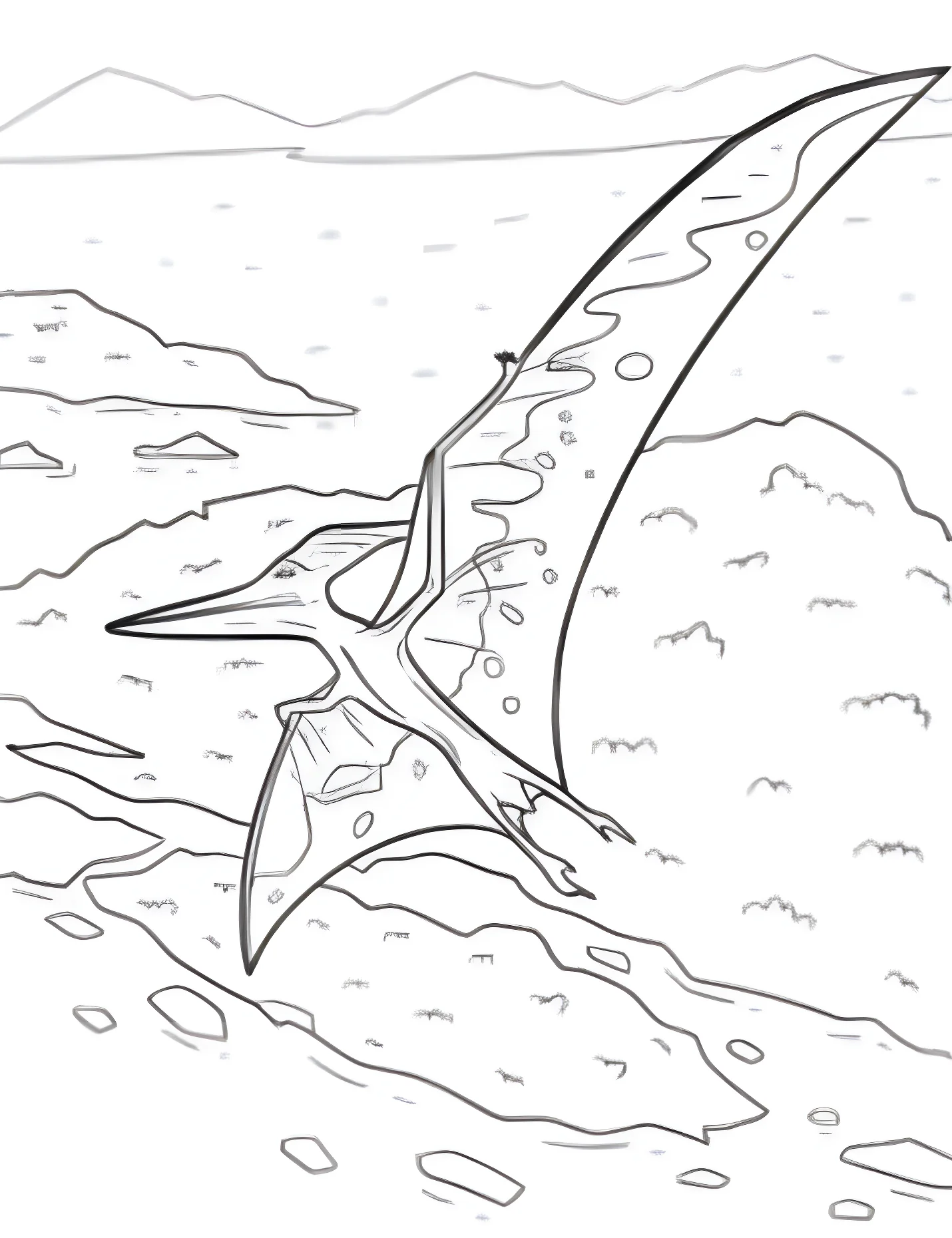 Птерозавр летит над островом №21498. Динозавры. Птеродактиль (Pterodactylus).