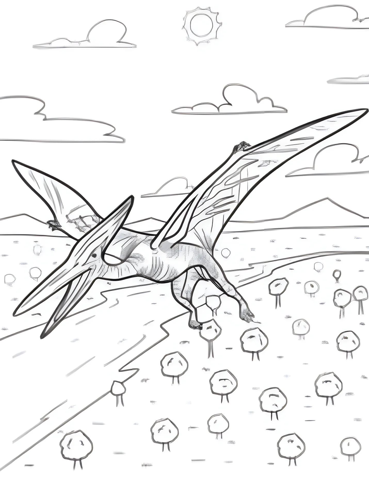 Птерозавр в полете №21499. Динозавры. Птеродактиль (Pterodactylus).