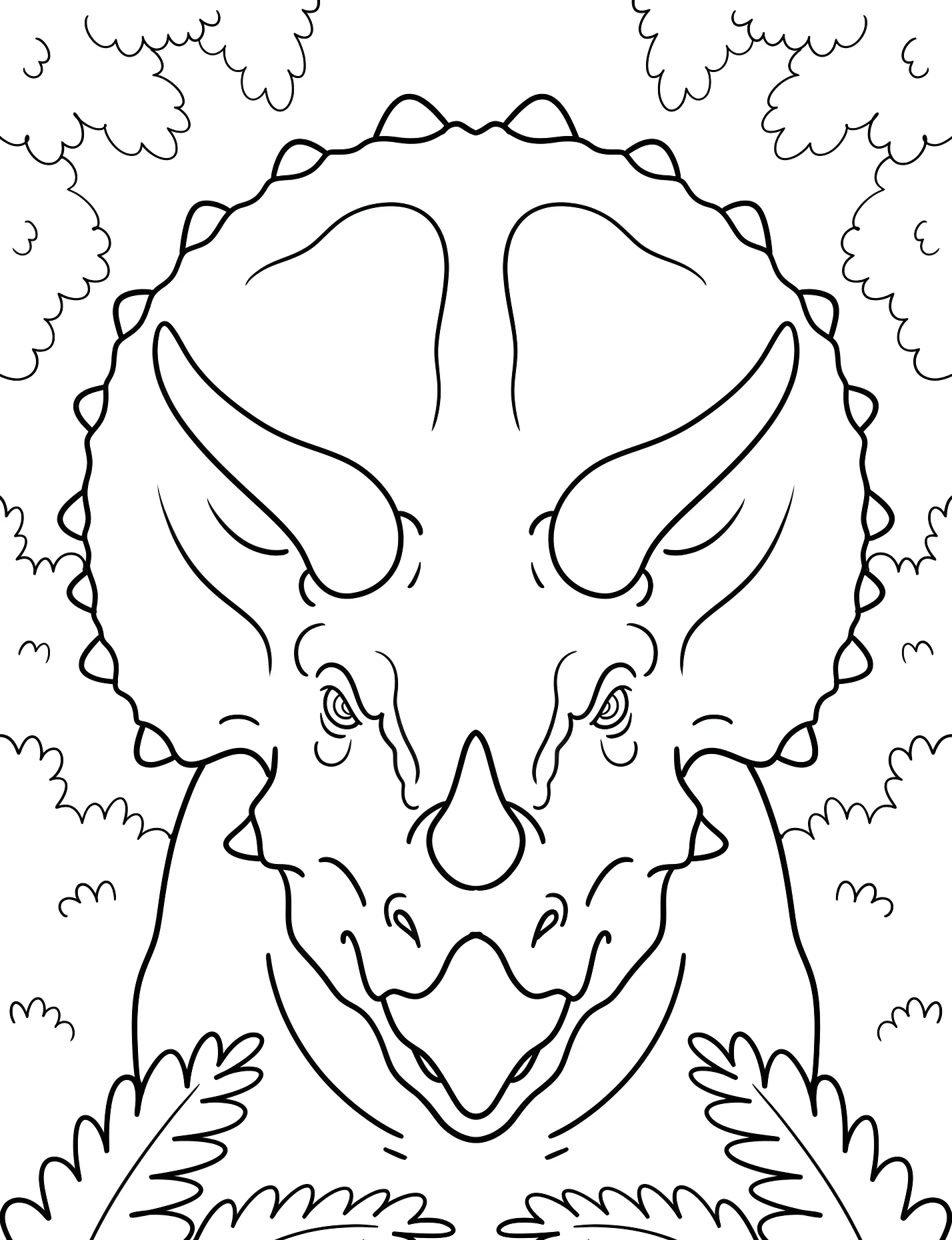 Милый трицератопс среди папоротников №21611. Динозавры. Трицератопс (Triceratops).