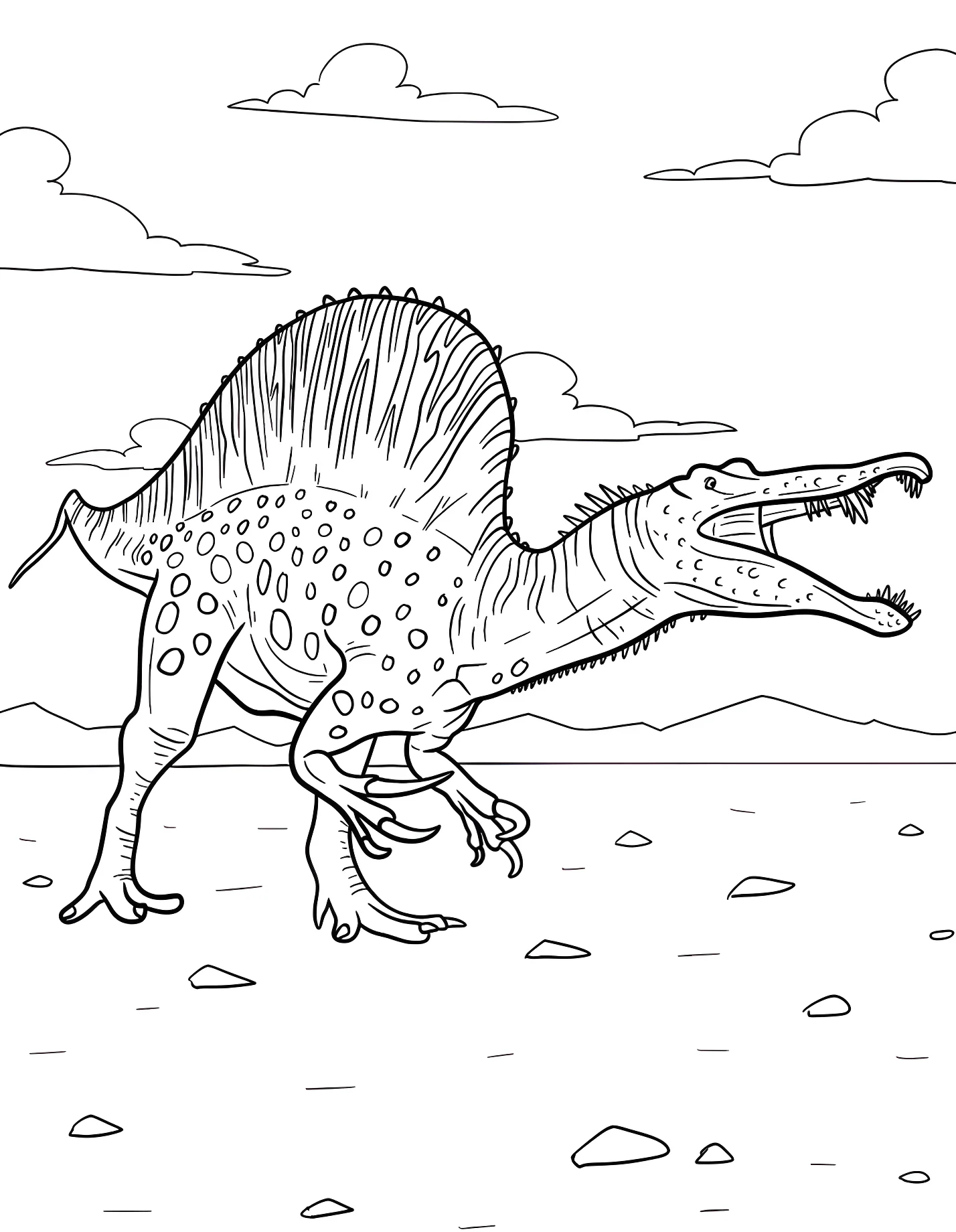 Спинозавр рычит №21517. Динозавры. Спинозавр (Spinosaurus).
