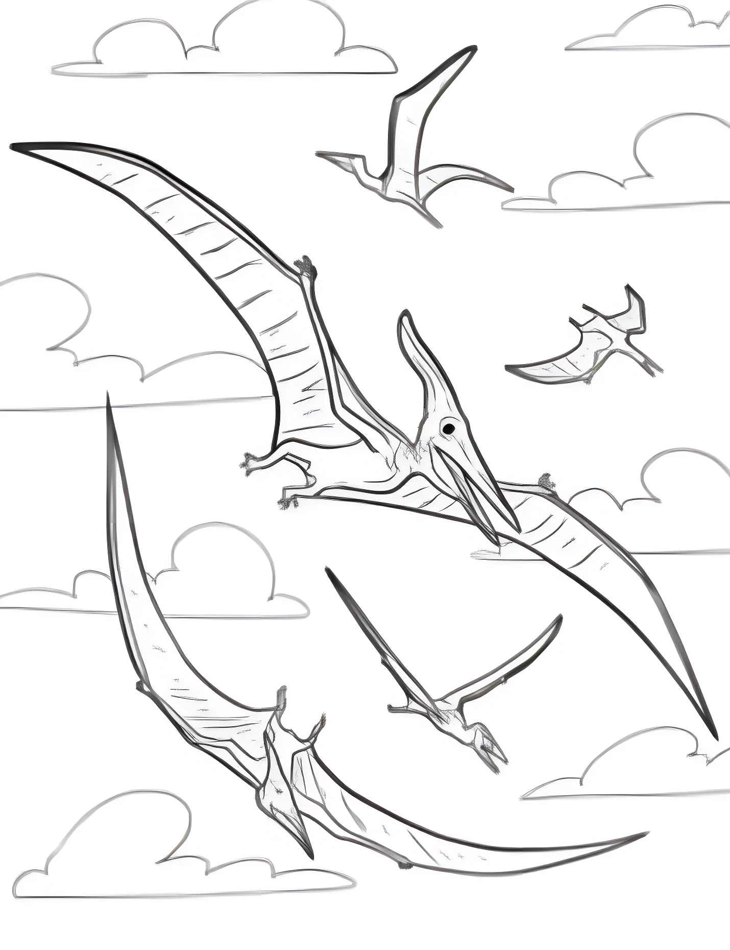 Птерозавры в небе №21500. Динозавры. Птеродактиль (Pterodactylus).