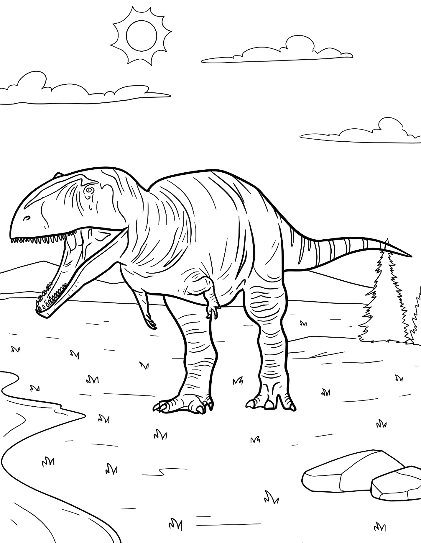 Динозавр Гиганозавр в лесу №21403. Динозавры. Гигантозавр (Giganotosaurus).