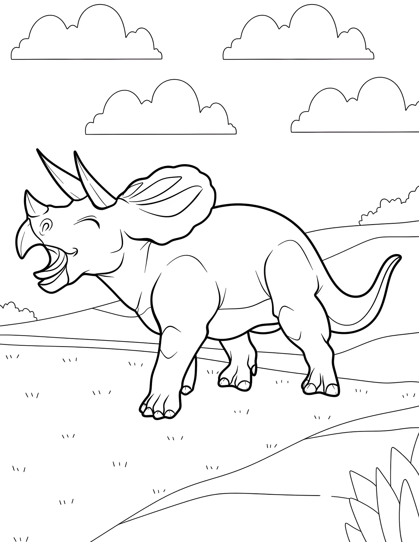 Веселый трицератопс гуляет по полю №21614. Динозавры. Трицератопс (Triceratops).