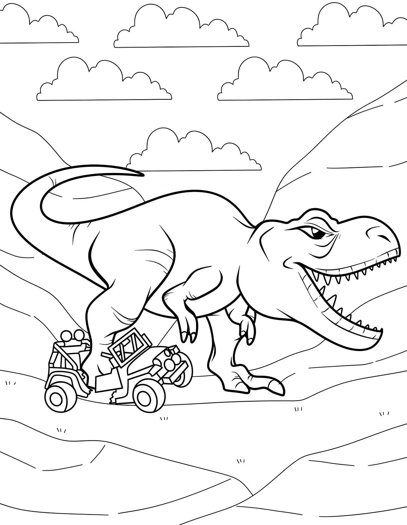 Тираннозавр Рекс стоит на джипе №21586. Динозавры. Тираннозавр (Tyrannosaurus rex).