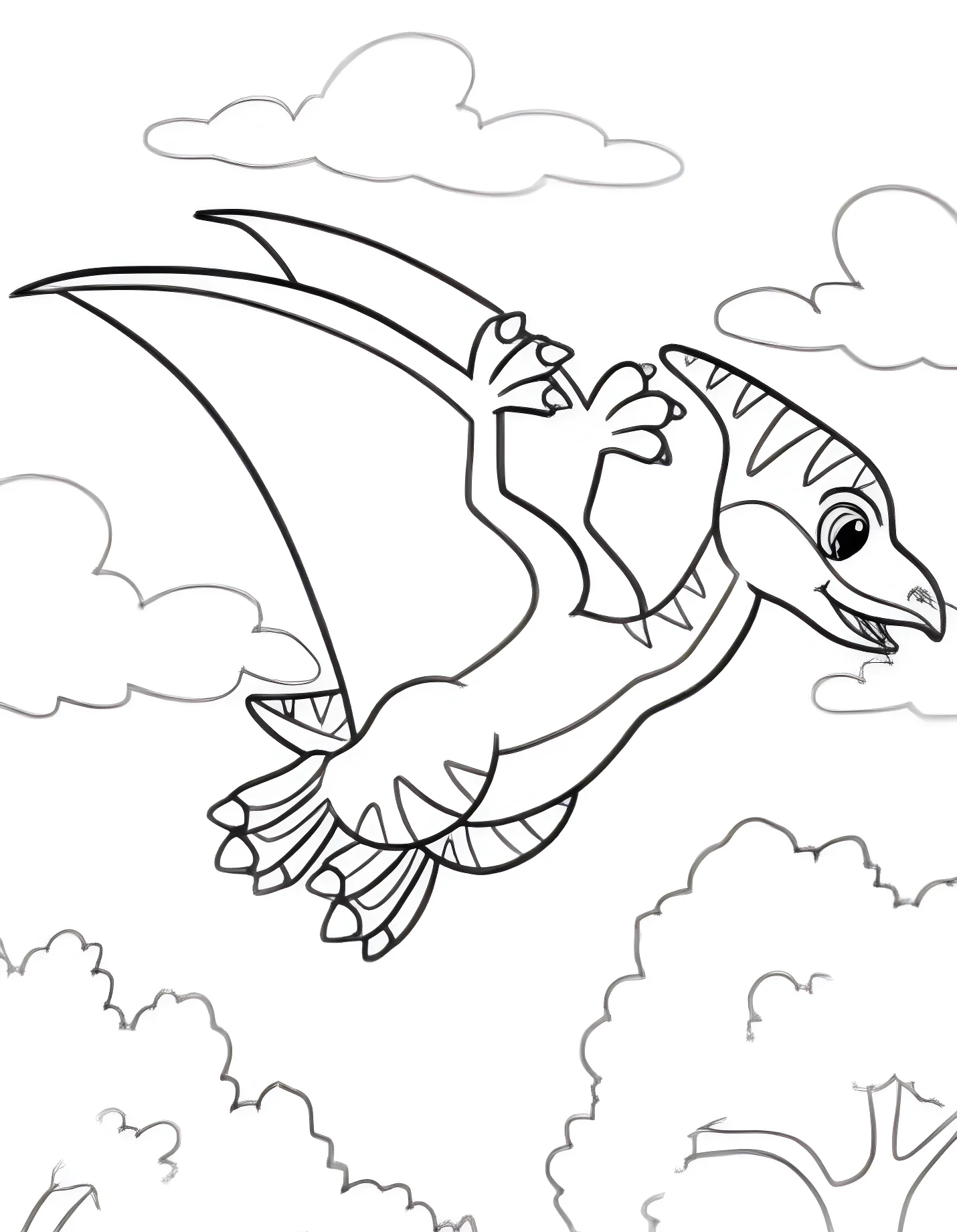 Милый птеродактиль летит над облаками №21501. Динозавры. Птеродактиль (Pterodactylus).
