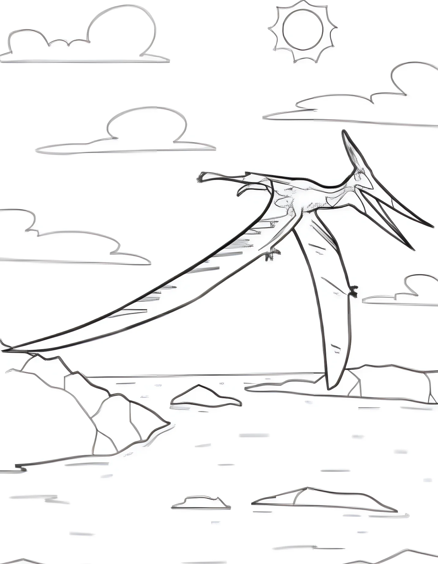 Большой птеродактиль под солнцем №21502. Динозавры. Птеродактиль (Pterodactylus).