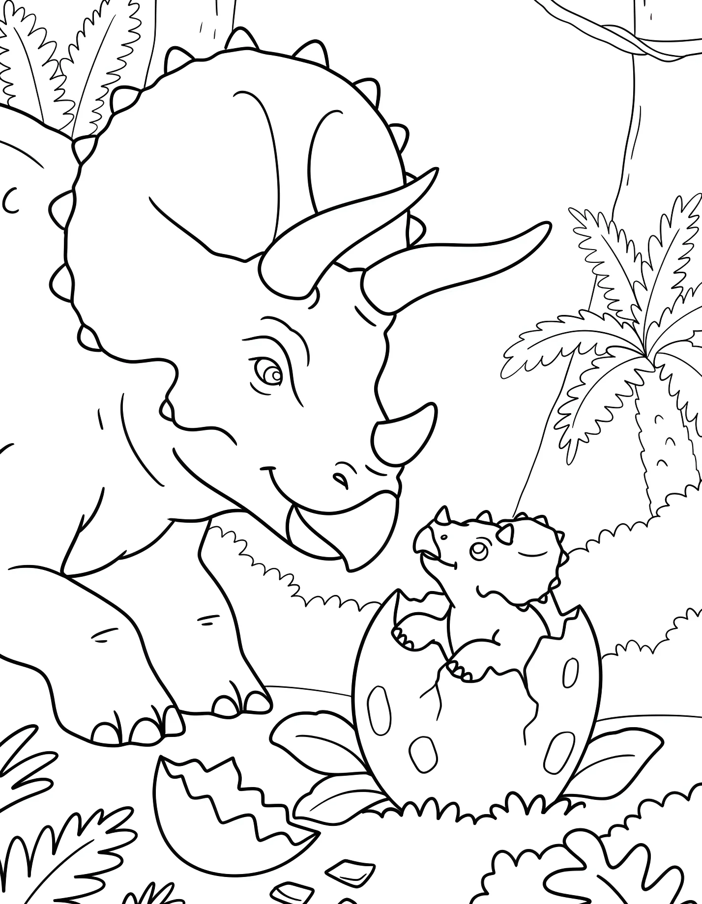 Трикаратопс и детеныш №21617. Динозавры. Трицератопс (Triceratops).
