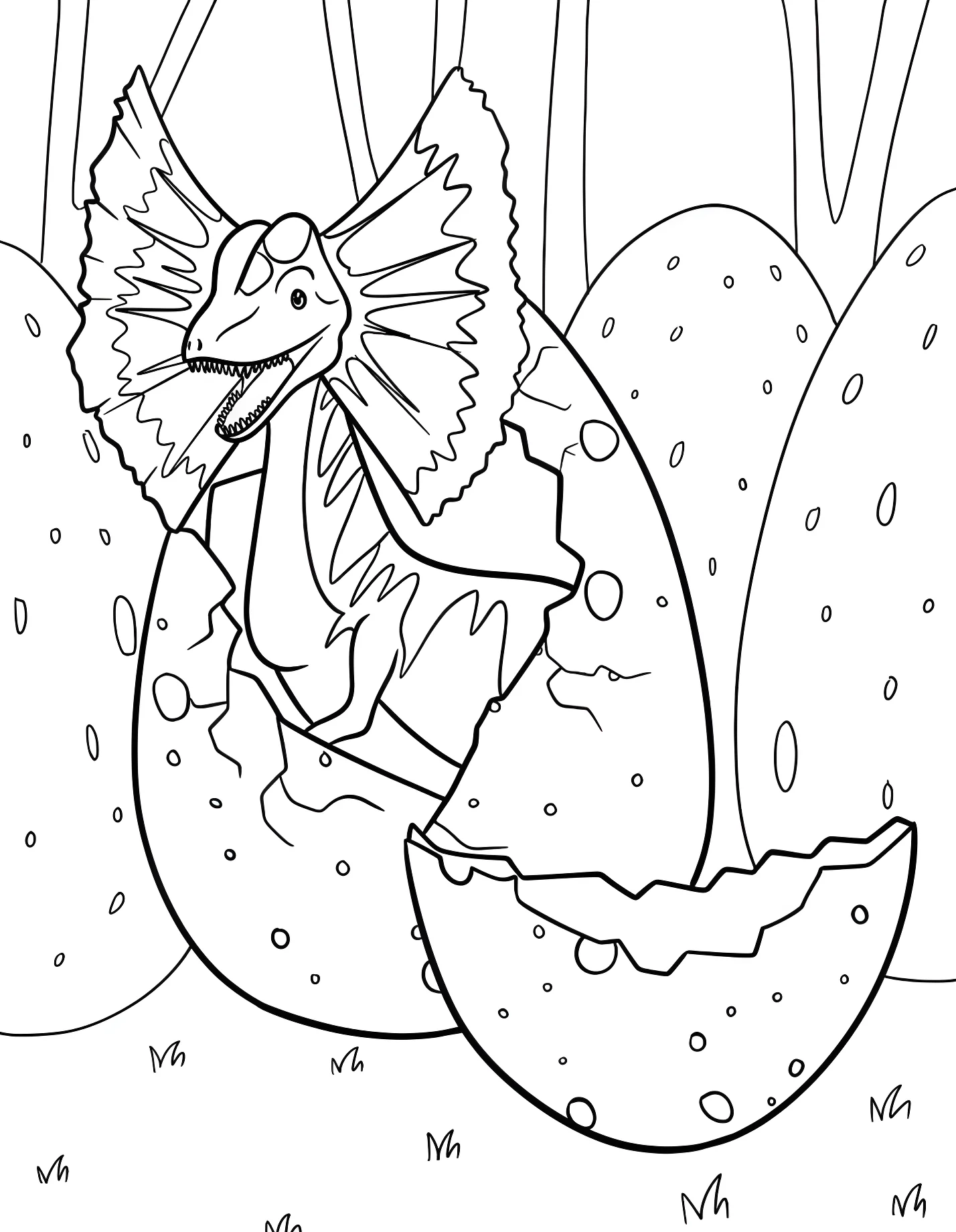 Дилофозавр вылупляется из яйца №21372. Динозавры. Дилофозавр (Dilophosaurus).