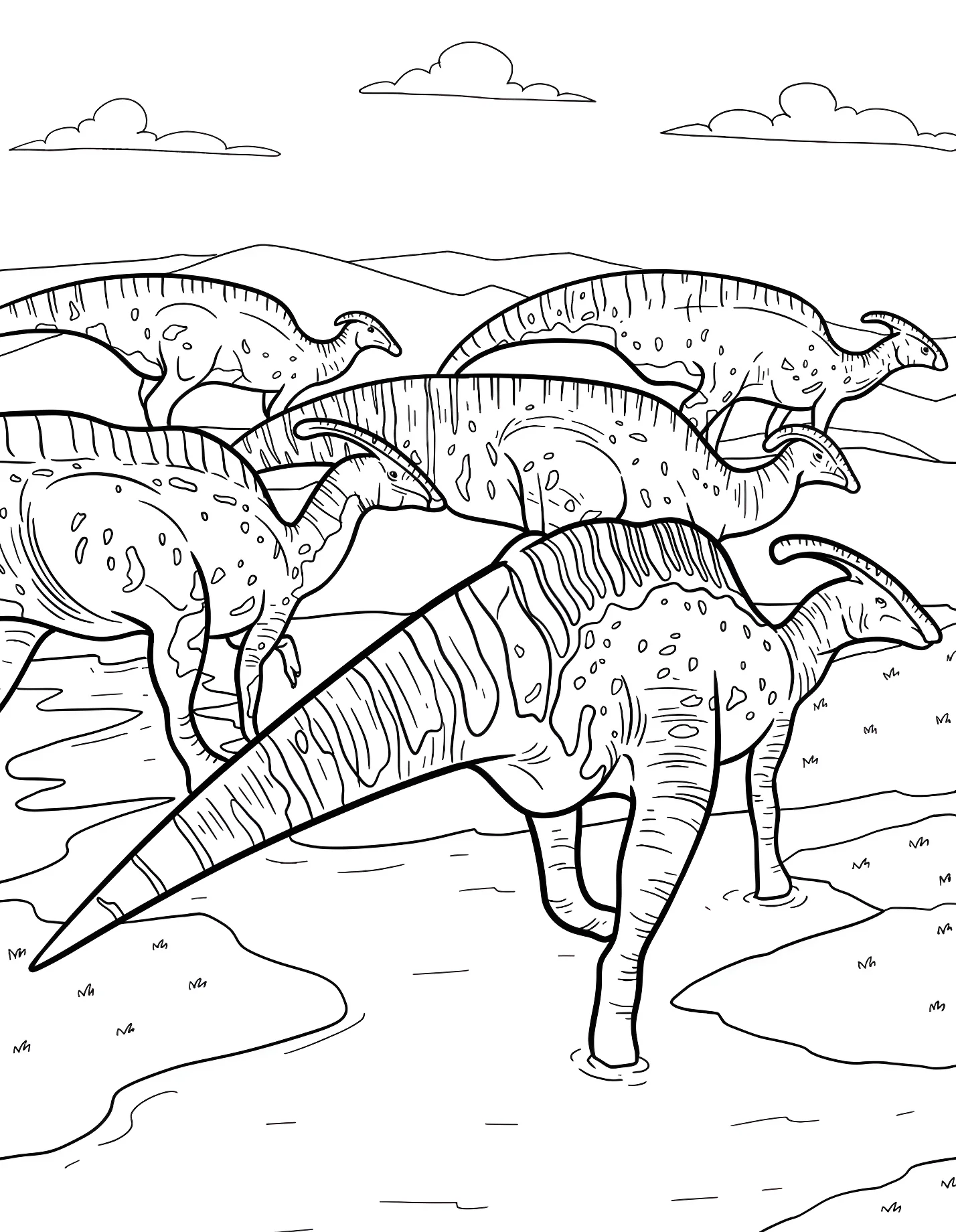 Стадо патагозавров №21482. Динозавры. Паразавролоф (Parasaurolophus).