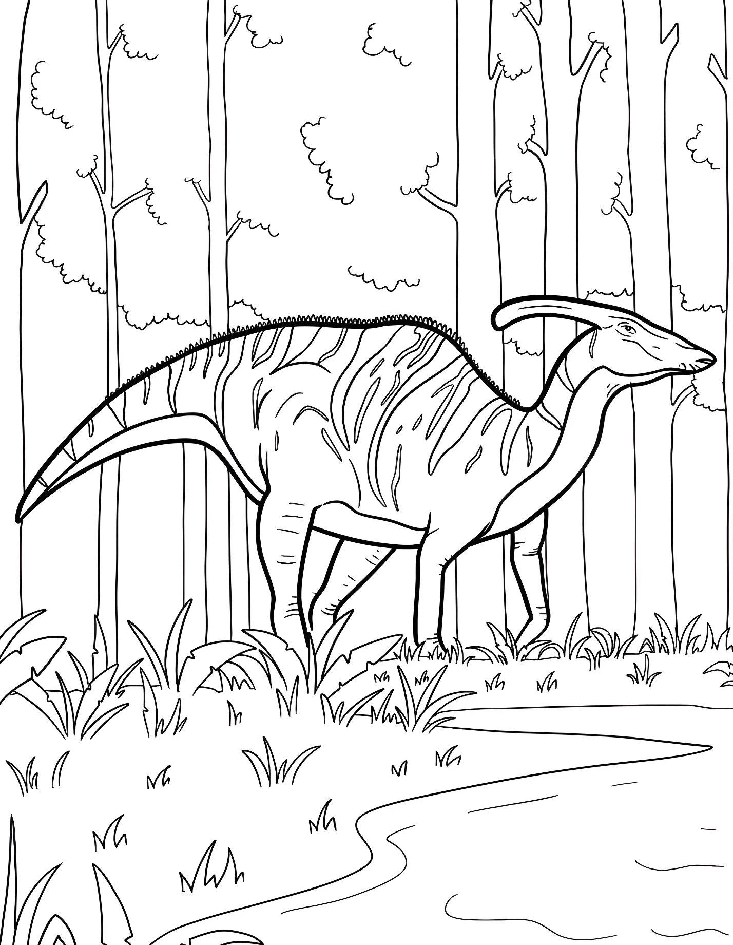Динозавр Паразауролоф в лесу №21485. Динозавры. Паразавролоф (Parasaurolophus).