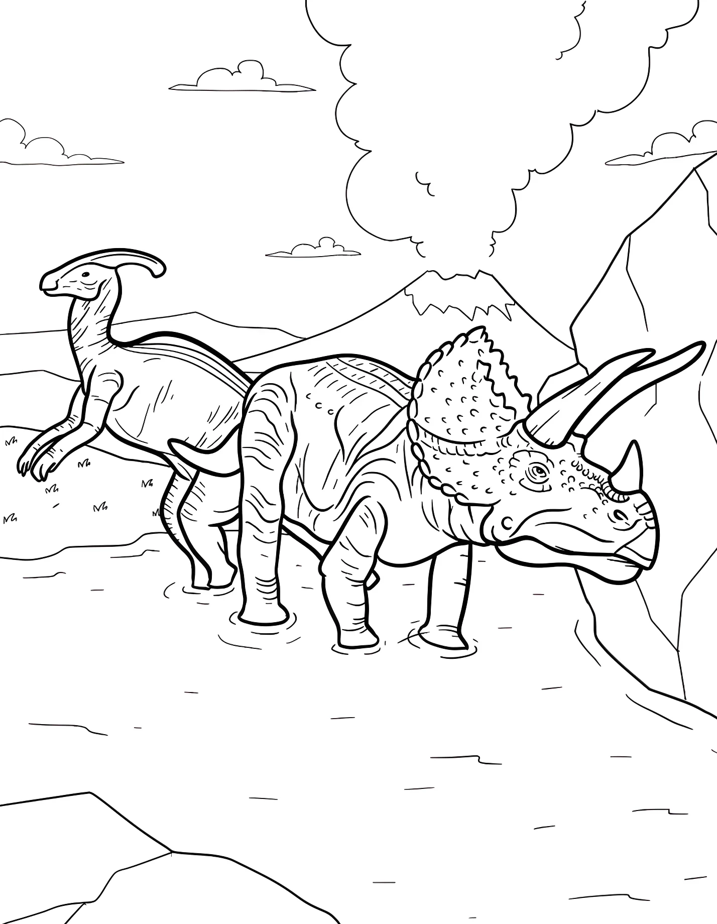 Паразауролоф и трицератопс №21487. Динозавры. Паразавролоф (Parasaurolophus).