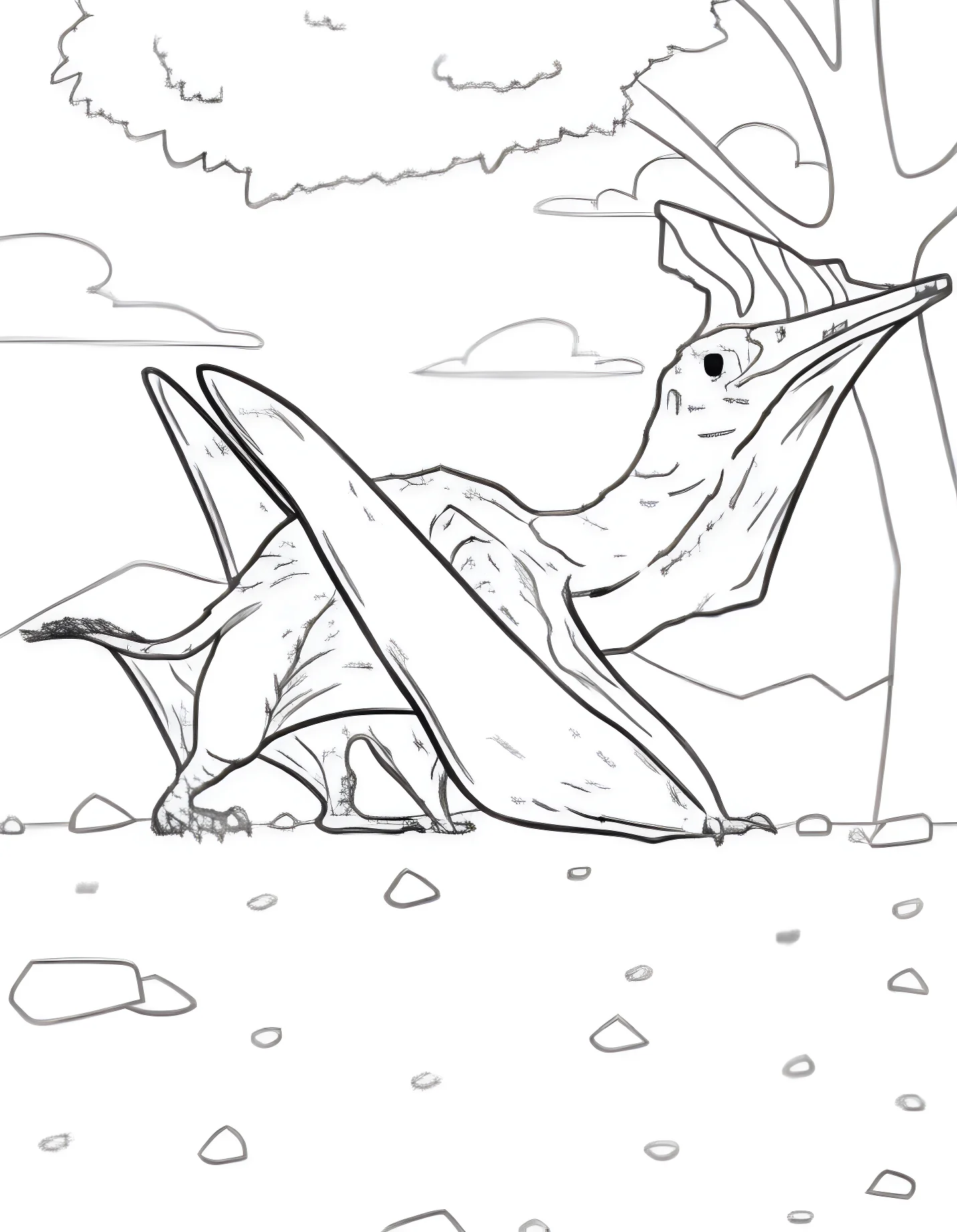 Птеродактиль отдыхает у дерева №21506. Динозавры. Птеродактиль (Pterodactylus).