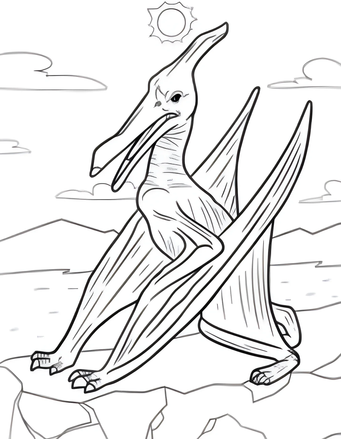 Птеродактиль стоит на скале №21507. Динозавры. Птеродактиль (Pterodactylus).