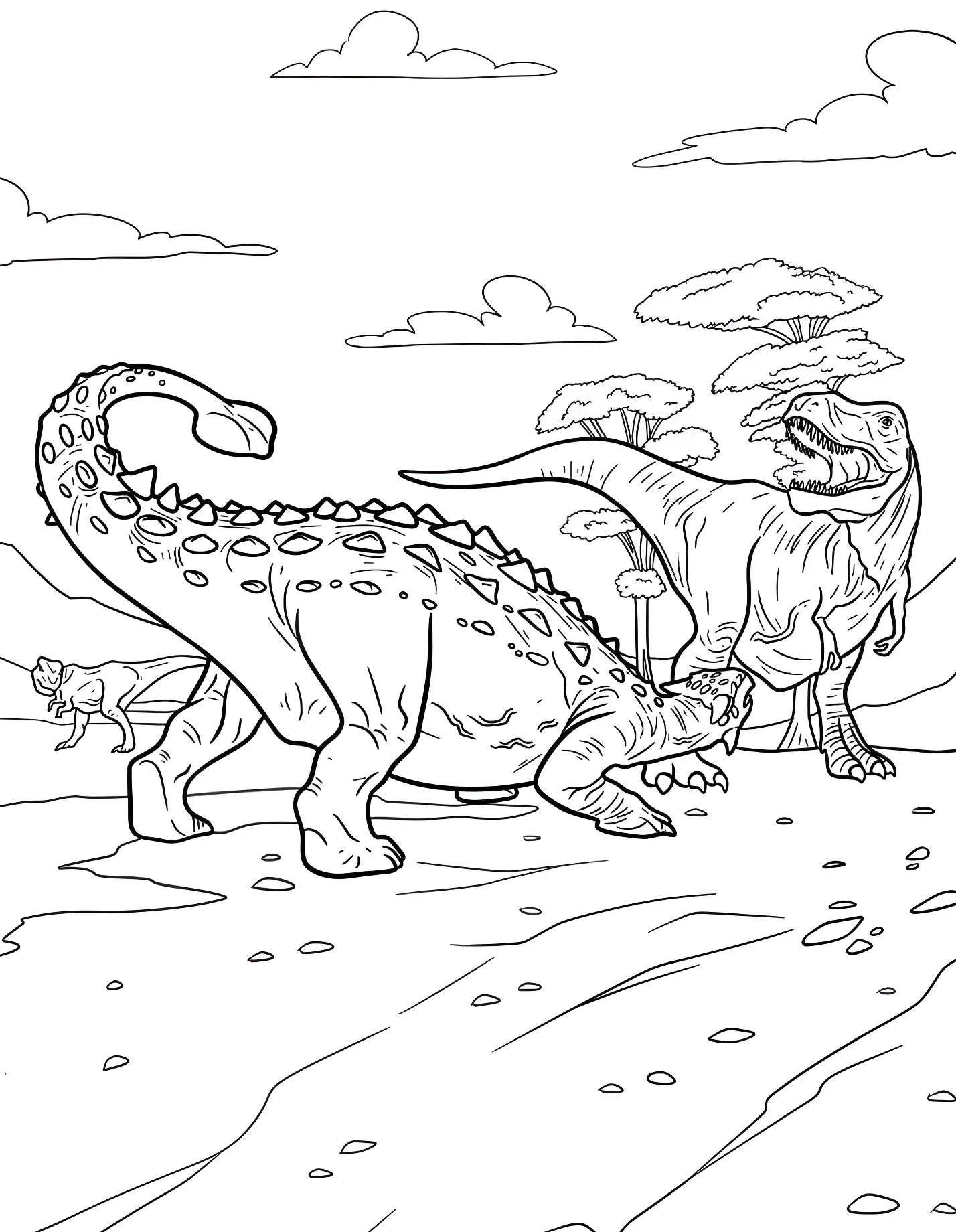 Борьба тираннозавра и анкилозавра №21314. Динозавры. Анкилозавр (Ankylosaurus).