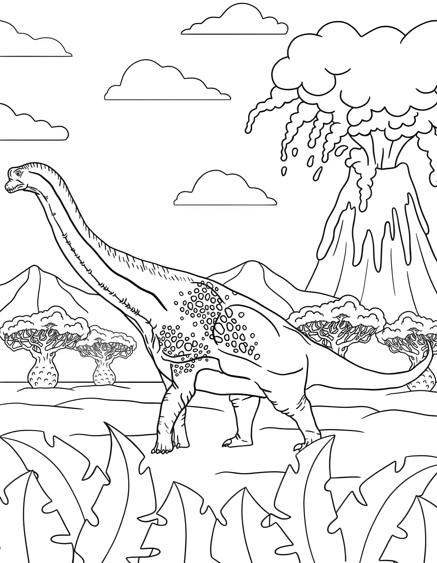Брахиозавр убегает от лавы №21352. Динозавры. Брахиозавр (Brachiosaurus).