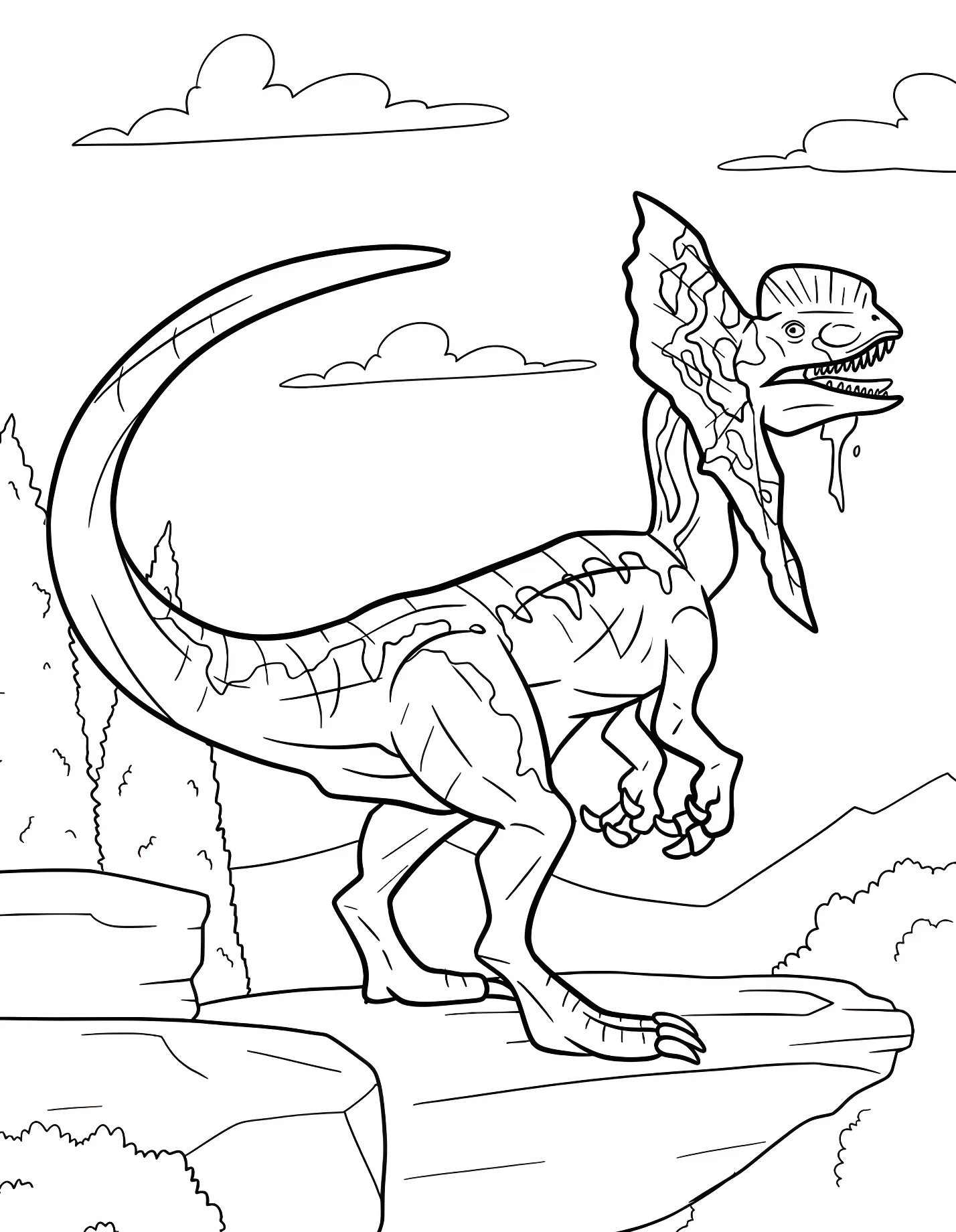 Дилофозавр на скале №21373. Динозавры. Дилофозавр (Dilophosaurus).