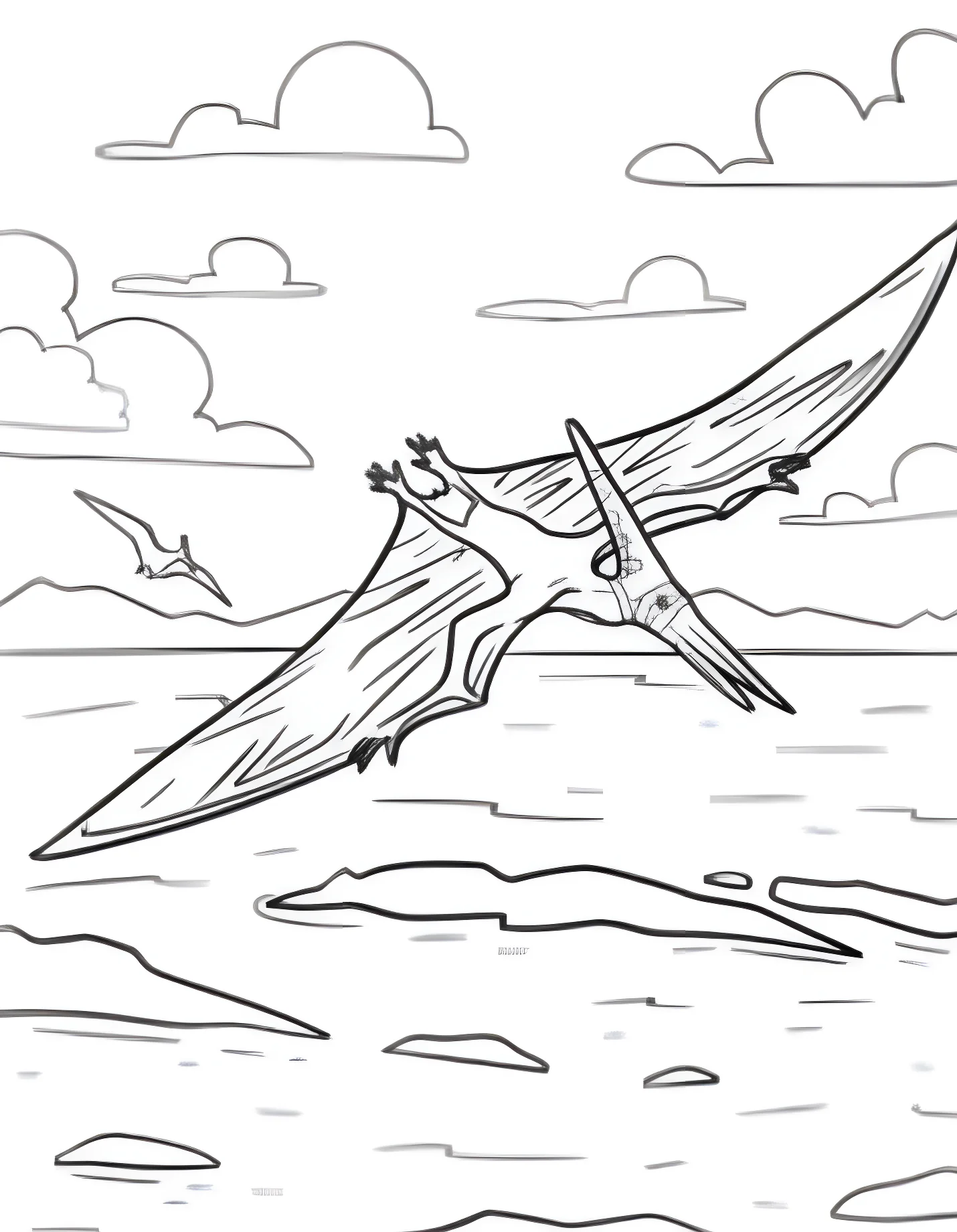 Птерозавр летит над морем №21510. Динозавры. Птеродактиль (Pterodactylus).