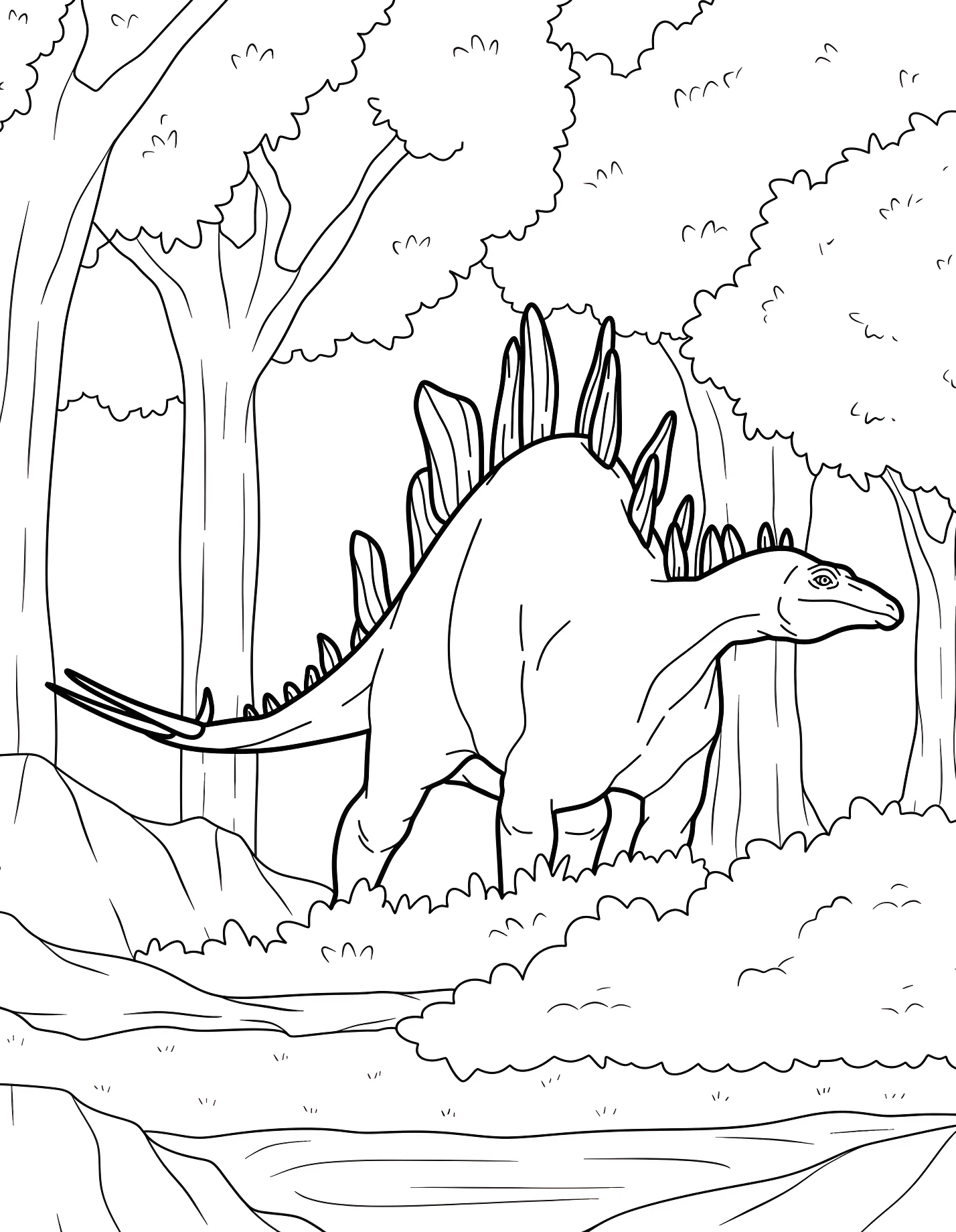 Реалистичный стегозавр в лесу №21547. Динозавры. Стегозавр (Stegosaurus).