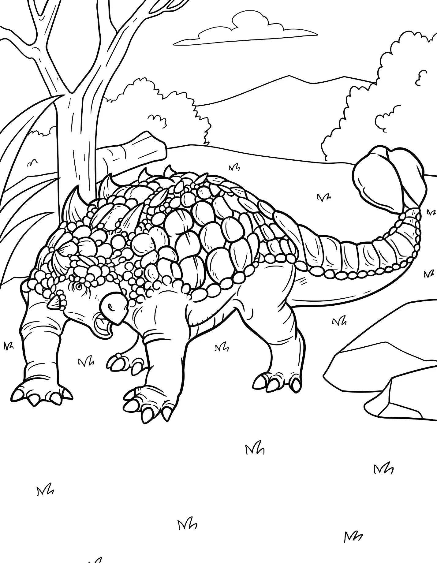Забавный анкилозавр в лесу №21317. Динозавры. Анкилозавр (Ankylosaurus).