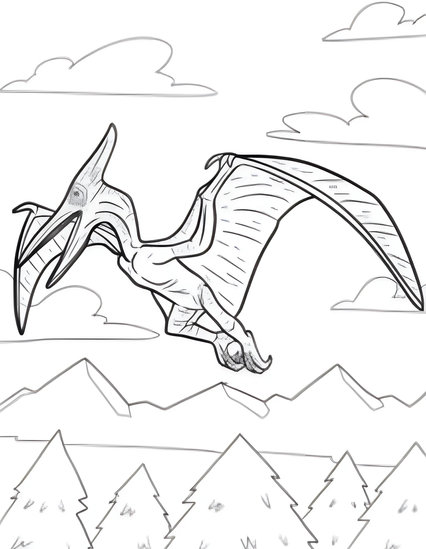 Птерозавр в полете над горами №21512. Динозавры. Птеродактиль (Pterodactylus).