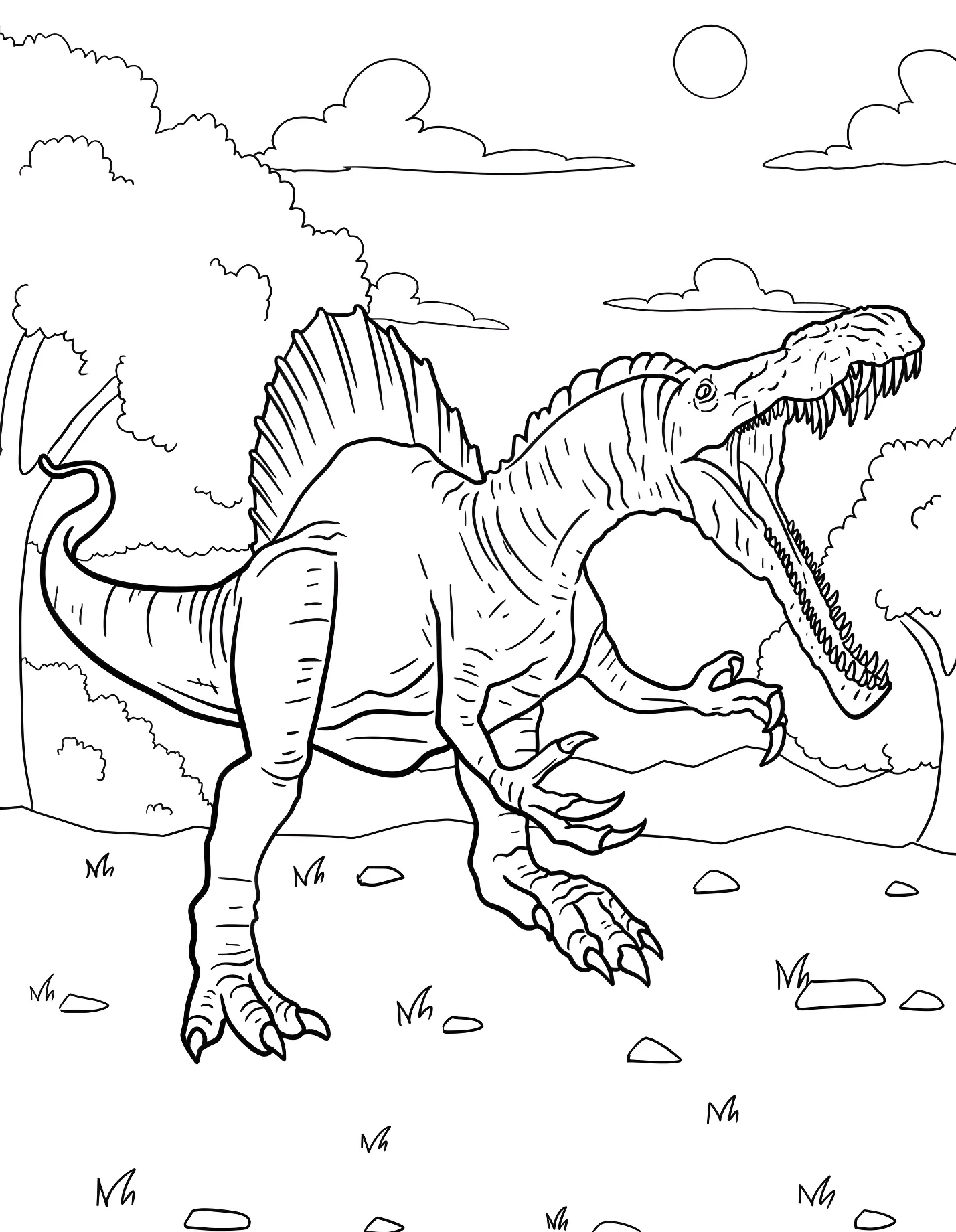 Спинозавр рычит №21524. Динозавры. Спинозавр (Spinosaurus).